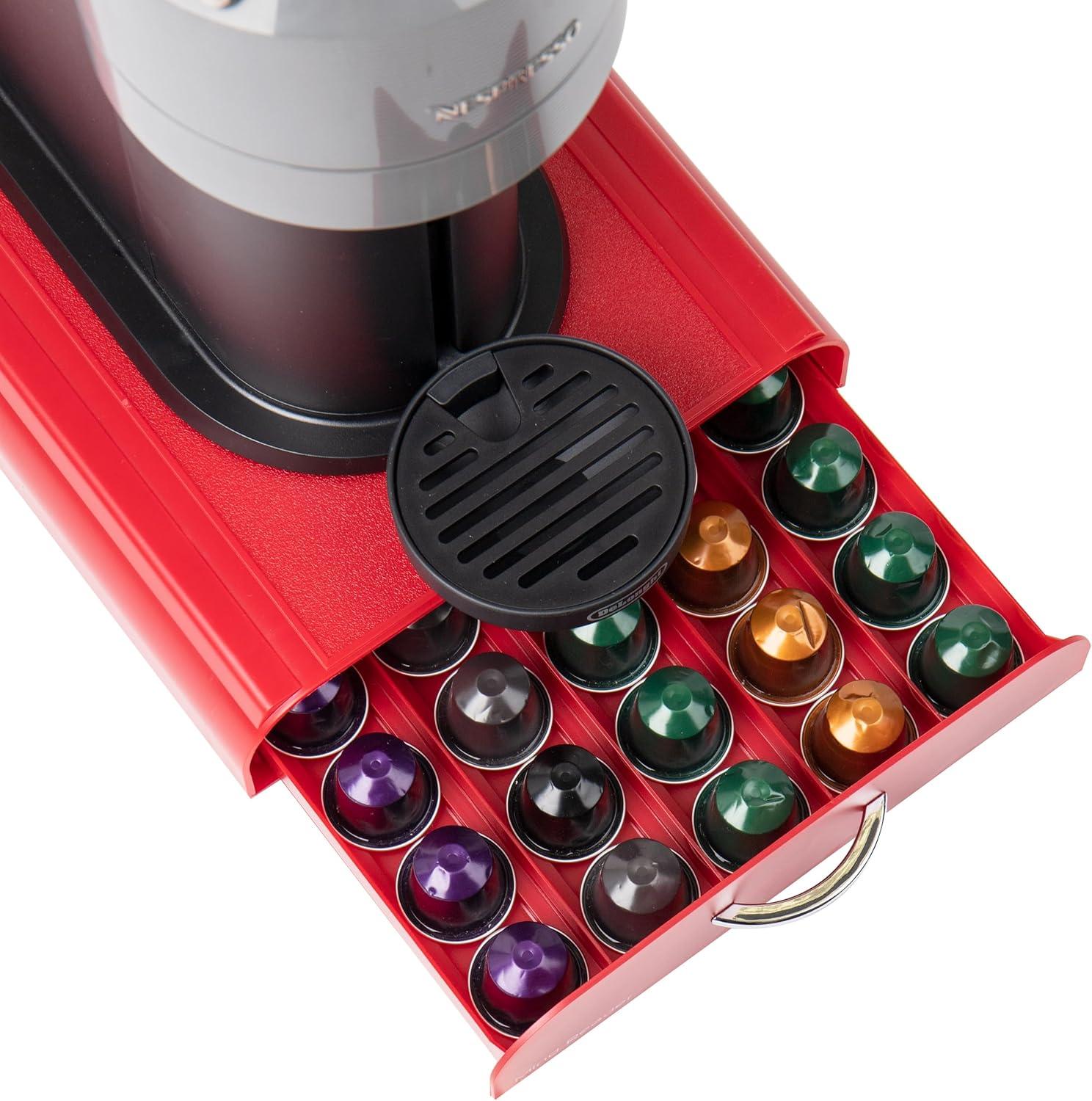 Mind Reader Nespresso Compatible Capsule Drawer, Countertop Organizer, Coffee Pod Holder, Red