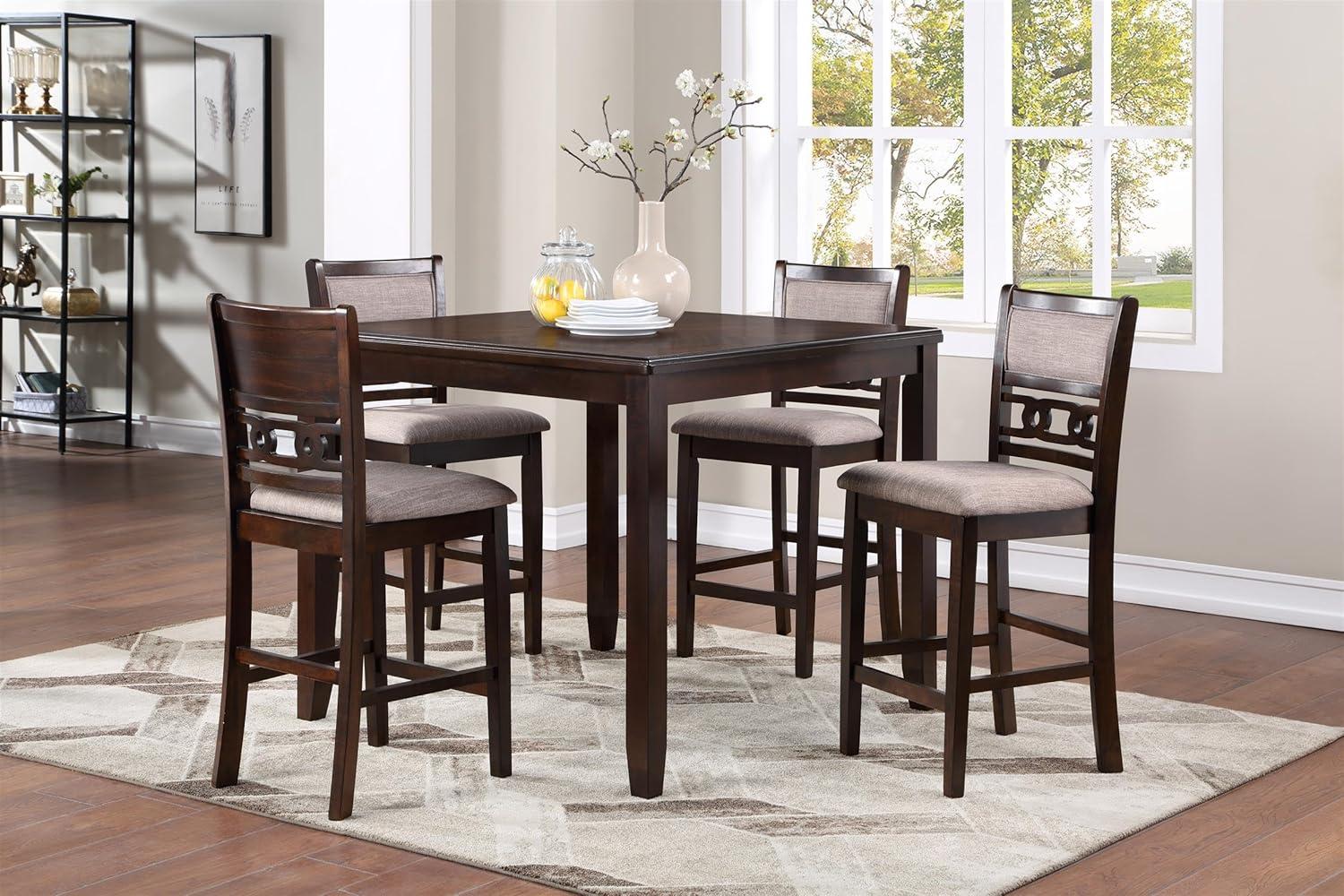 Cherry 42" Counter Height Dining Table with Four Cushioned Chairs