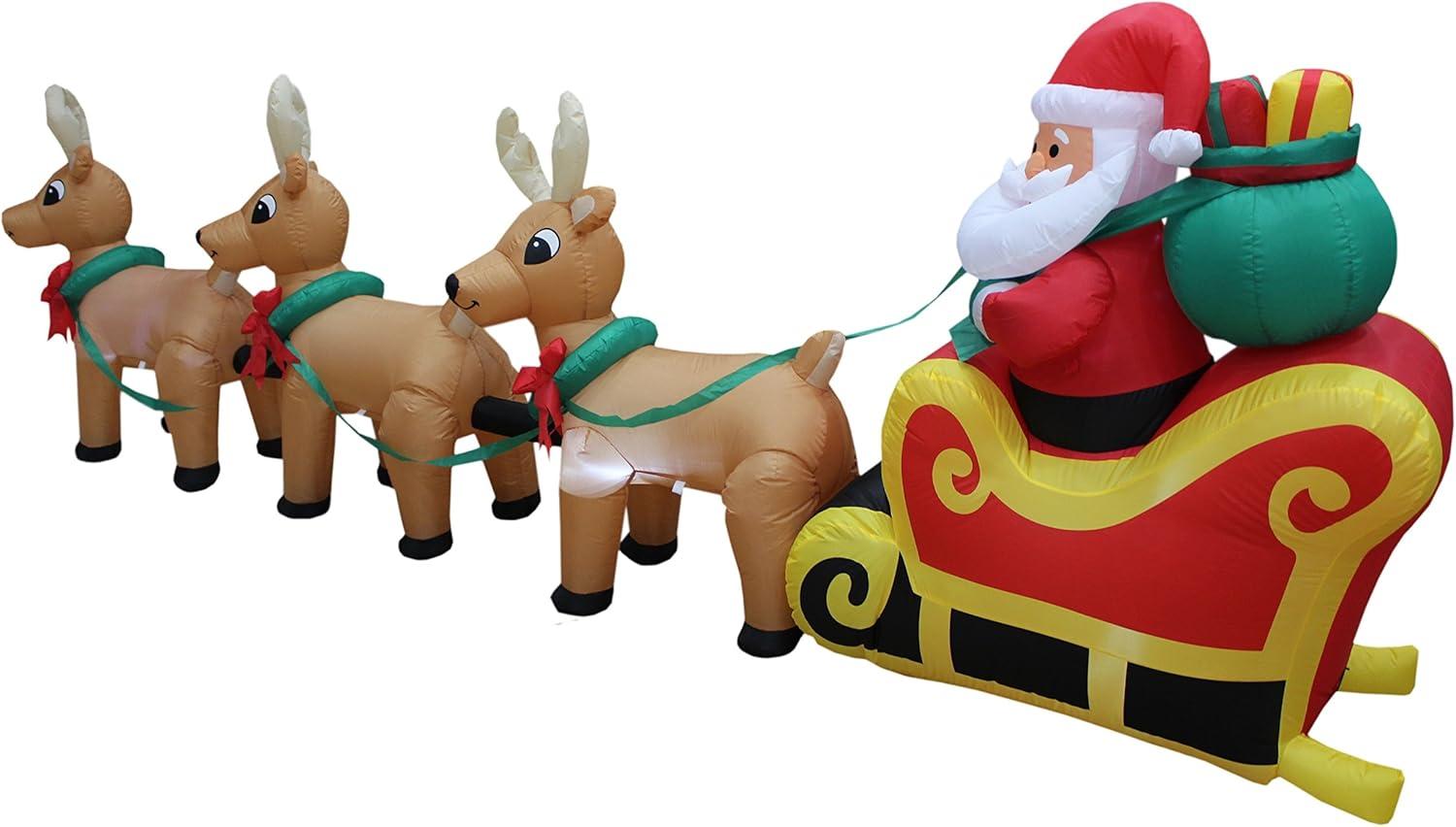 The Holiday Aisle® 12 Foot Long Merry Christmas Lighted Inflatable  Santa Claus on Sleigh with 3 Reindeer Pulled by Reindeer Indoor / Outdoor Happy Holiday Blow Up Yard Garden Decoration & Reviews | Wayfair