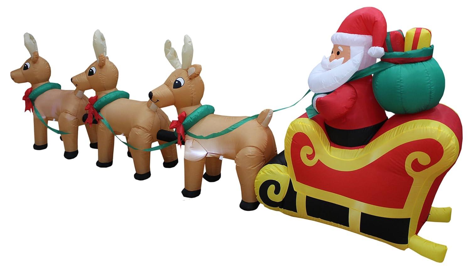 The Holiday Aisle® 12 Foot Long Merry Christmas Lighted Inflatable  Santa Claus on Sleigh with 3 Reindeer Pulled by Reindeer Indoor / Outdoor Happy Holiday Blow Up Yard Garden Decoration & Reviews | Wayfair