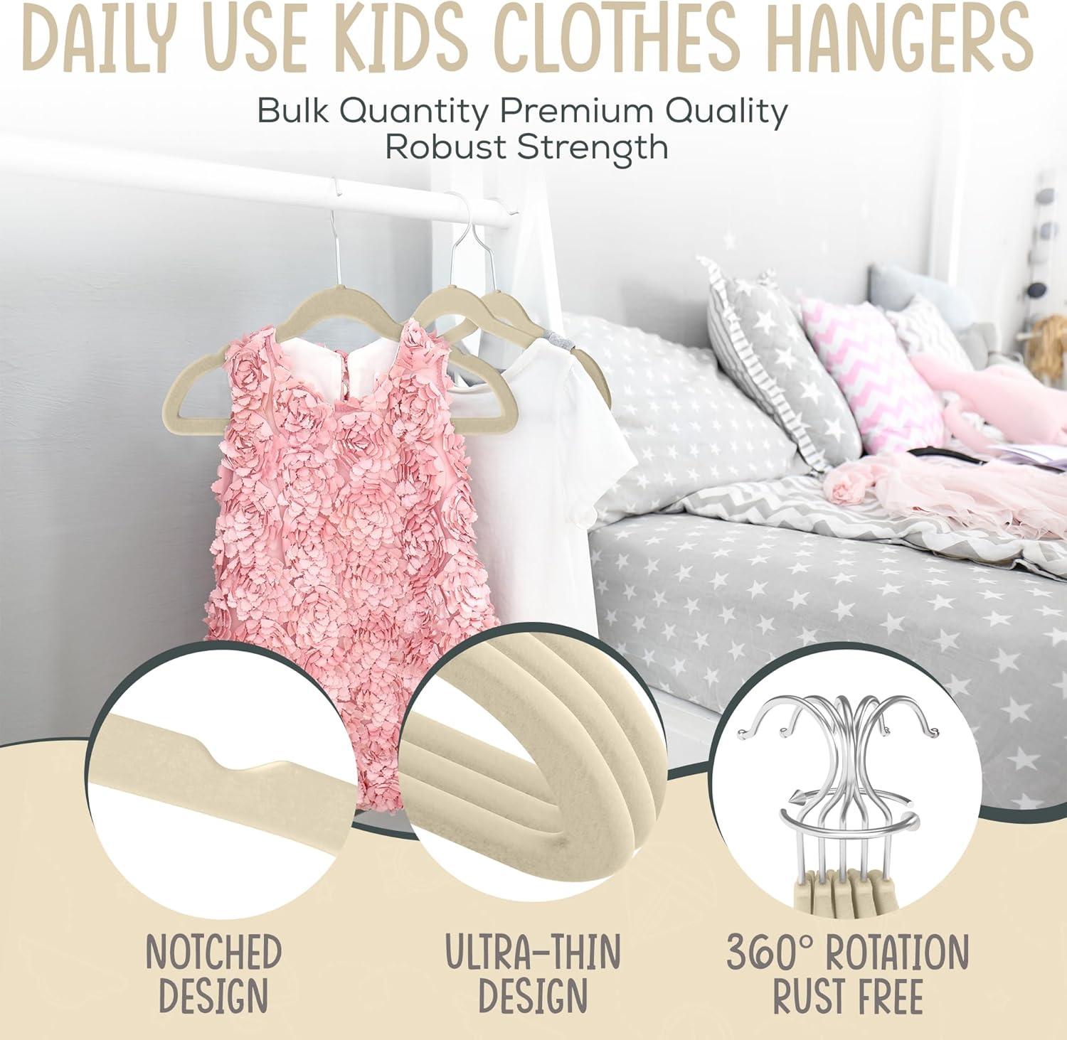 Ivory Velvet Kids Hangers 50 Pack - Perfect for Children’s Clothes, Space Saving Design With Soft Feel By TechZoo