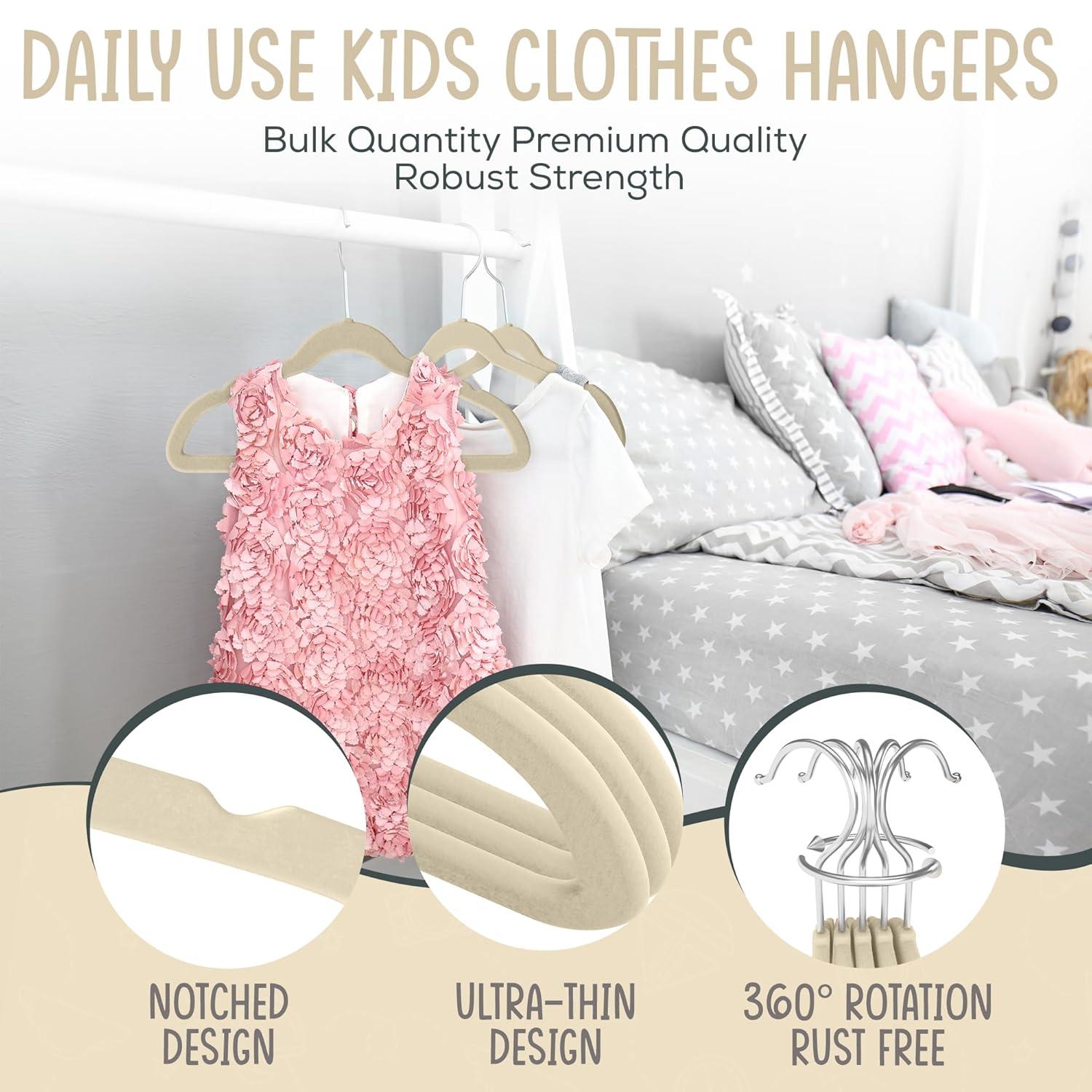 Ivory Velvet Kids Hangers 50 Pack - Perfect for Children’s Clothes, Space Saving Design With Soft Feel By TechZoo