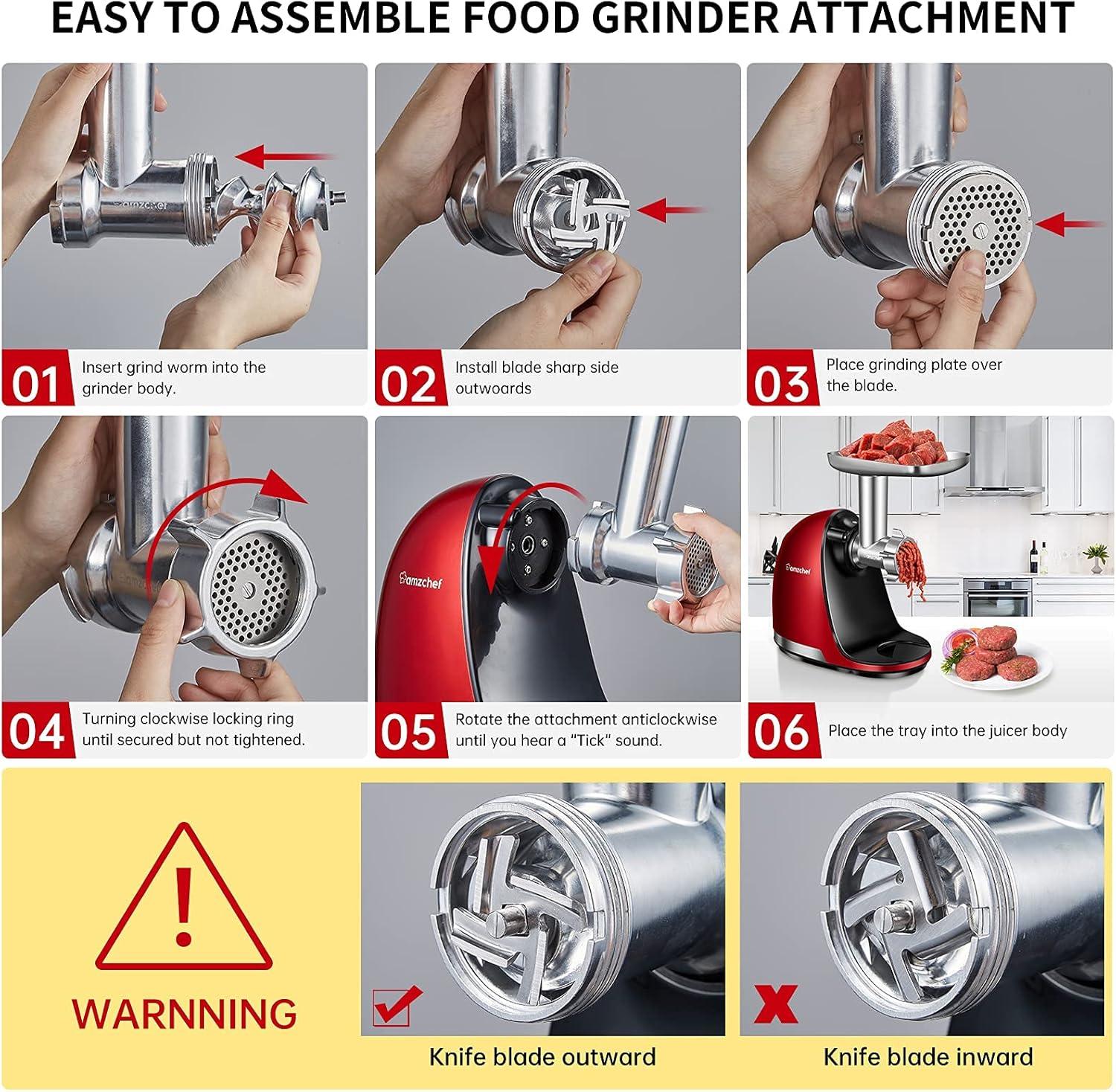 Slicer Shredder Attachments for AMZCHEF Slow Masticating Juicer ZM1501&GM3001 Rotary Cheese Grater Mandoline Vegetable Slicer for Fruit,Vegetables,Nuts with 3 Interchangeable Blades (Stainless Steel)