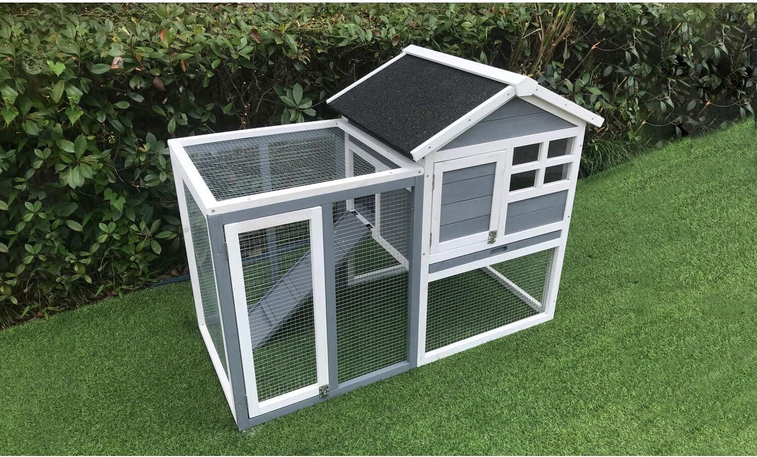 Hanover Outdoor Wooden Bird Cage with 3 Resting Bars, Ladder, Waterproof Roof and Removable Tray, 2.9 Ft. x 2.1 Ft. x 5.8 Ft.