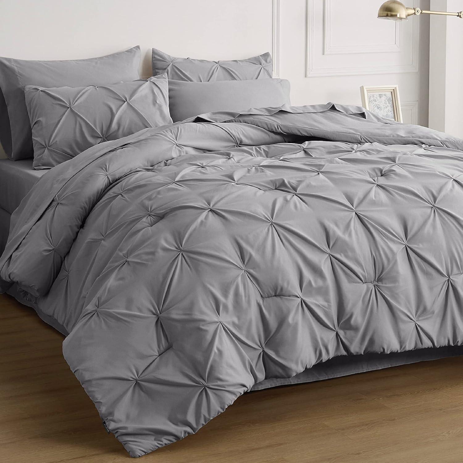 Grey Queen Microfiber Down Alternative Bed in a Bag Set