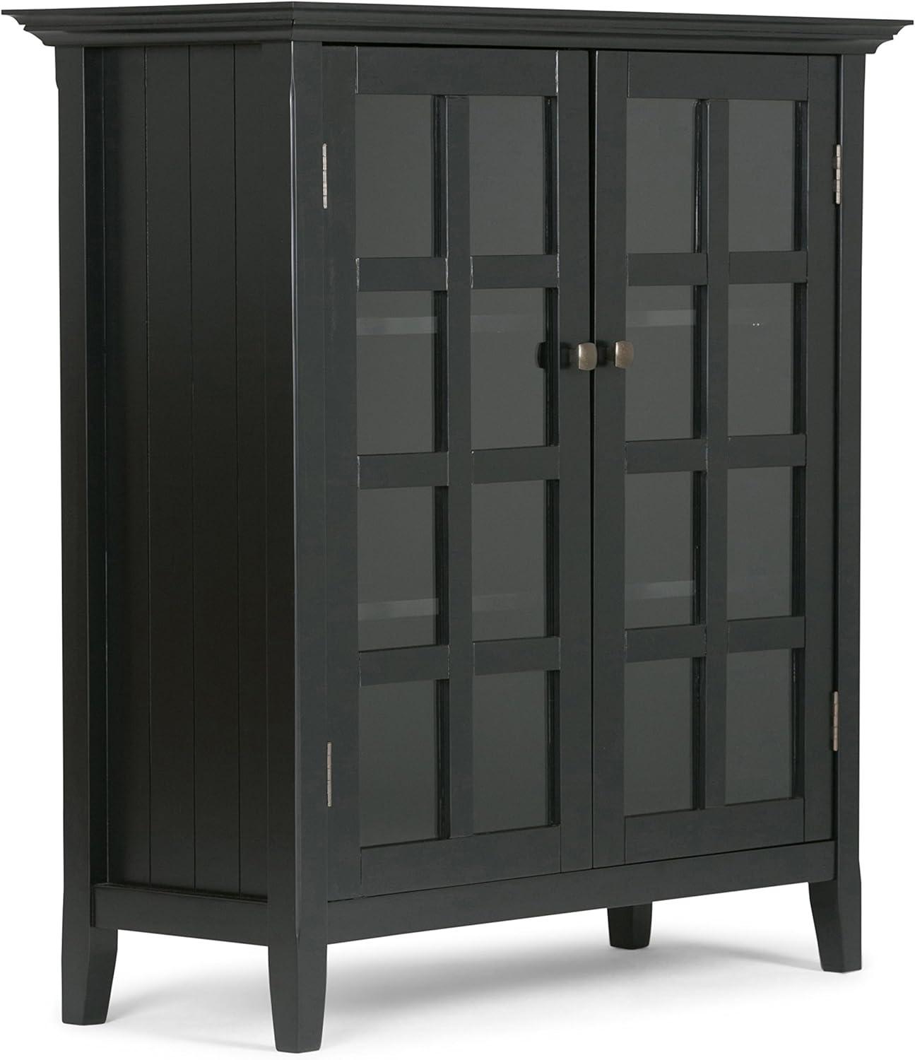 Simpli Home Acadian Solid Wood Shelf Storage Cabinet with Glass Doors and Adjustable Shelves