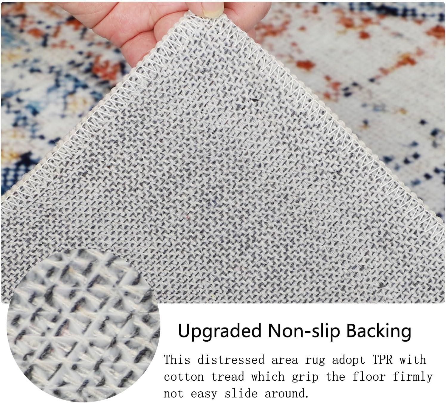 Hasoo 9' x 12' Modern Large Area Rug Stain Non-Shedding Low-Pile Distressed Area Rug Carpet for Living Room Bedroom, Light Blue