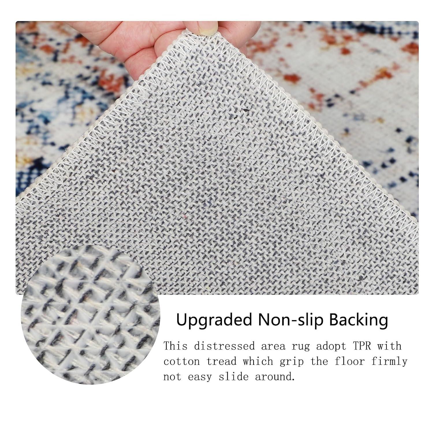 Hasoo 9' x 12' Modern Large Area Rug Stain Non-Shedding Low-Pile Distressed Area Rug Carpet for Living Room Bedroom, Light Blue