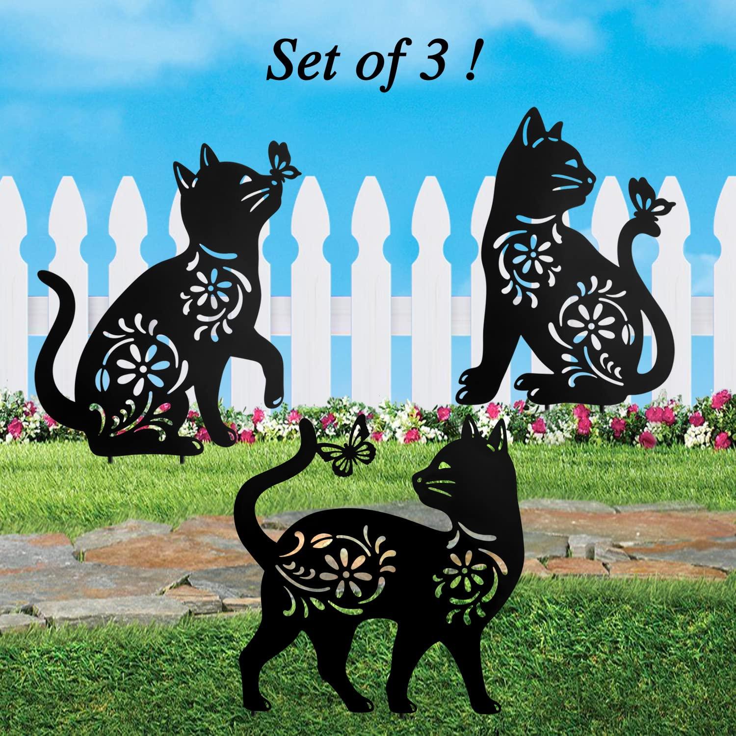 Garden Decor - Set of 3 Decorative Garden Stakes Black Cat Silhouette Stake for Yard, Spring Decor Lawn Decorations