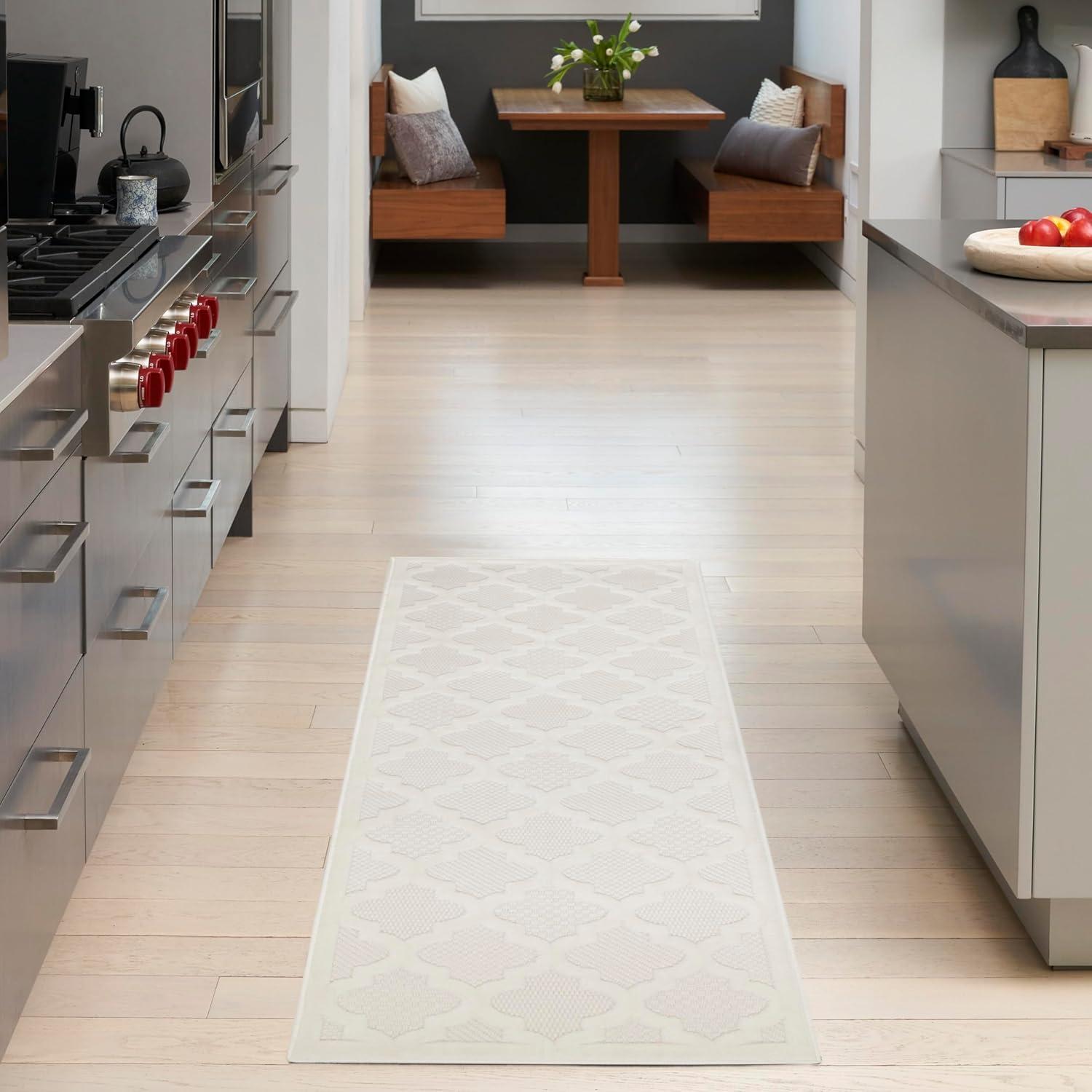 Nourison Trellis Outdoor Runner Rug Ivory White 2' x 6'