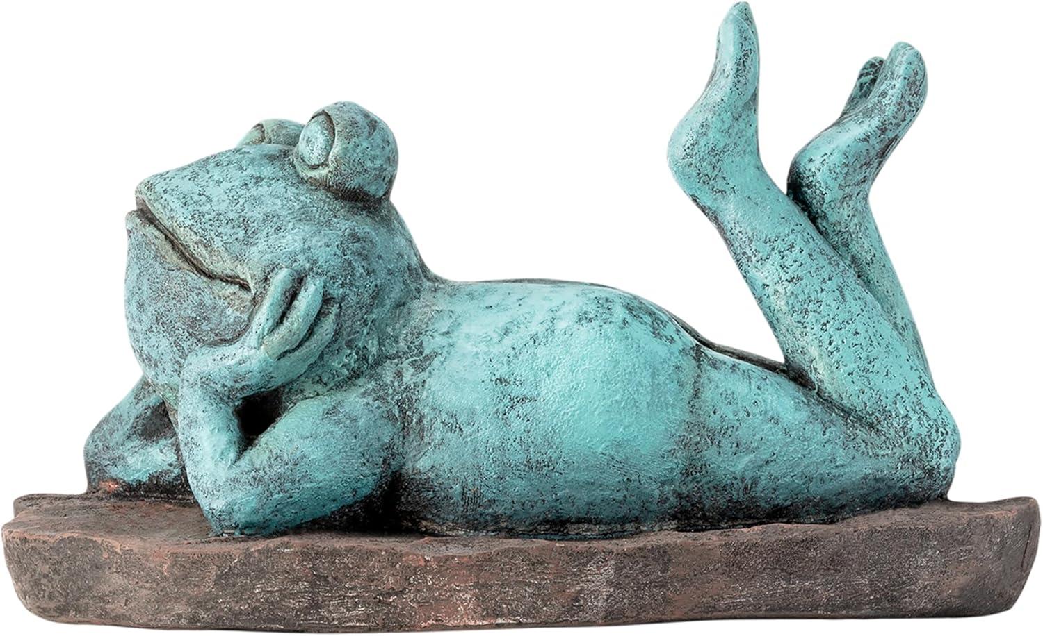9" Magnesium Oxide Frog Laying Down Statue - Alpine Corporation: Zen Garden Decor, Outdoor Animal Sculpture
