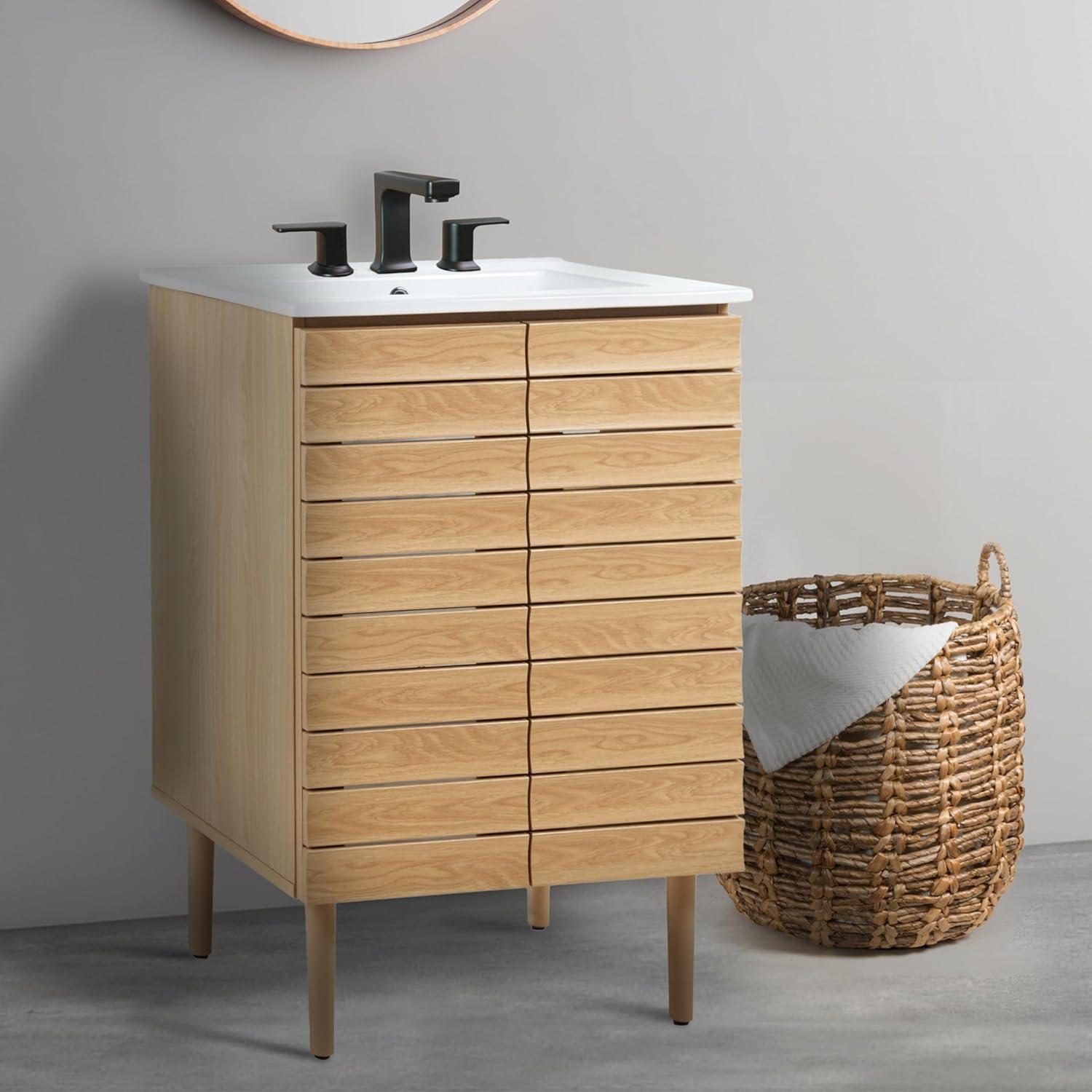 Aubert 24" Slat Modern Farmhouse 2-Shelf Bath Vanity Cabinet Only (Sink Basin not Included)