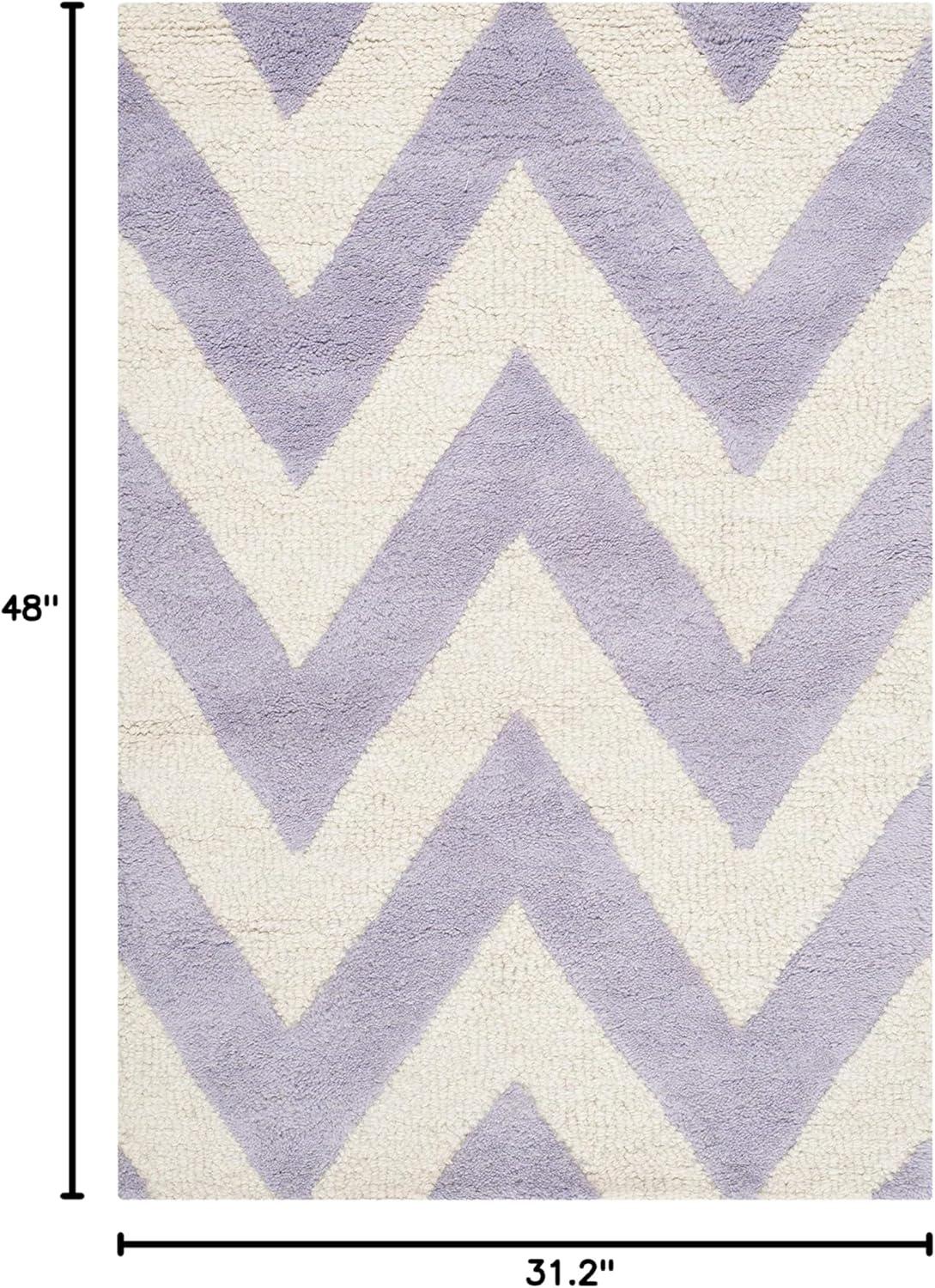 SAFAVIEH Cambridge Kaitlyn Zig Zag Stripes Wool Area Rug, Lavender/Ivory, 2'6" x 4'