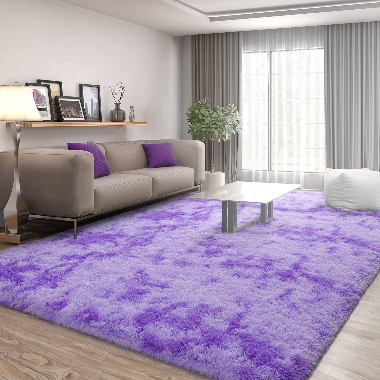 Noahas Fluffy Shaggy Rugs, 5x8 Feet Purple Plush Rugs for Girls Bedroom, Soft Kids Room Carpets, Large Bedside Rug, Upgrade Non-Slip Rugs for Children Nursery Dorm Home Decor, Purple