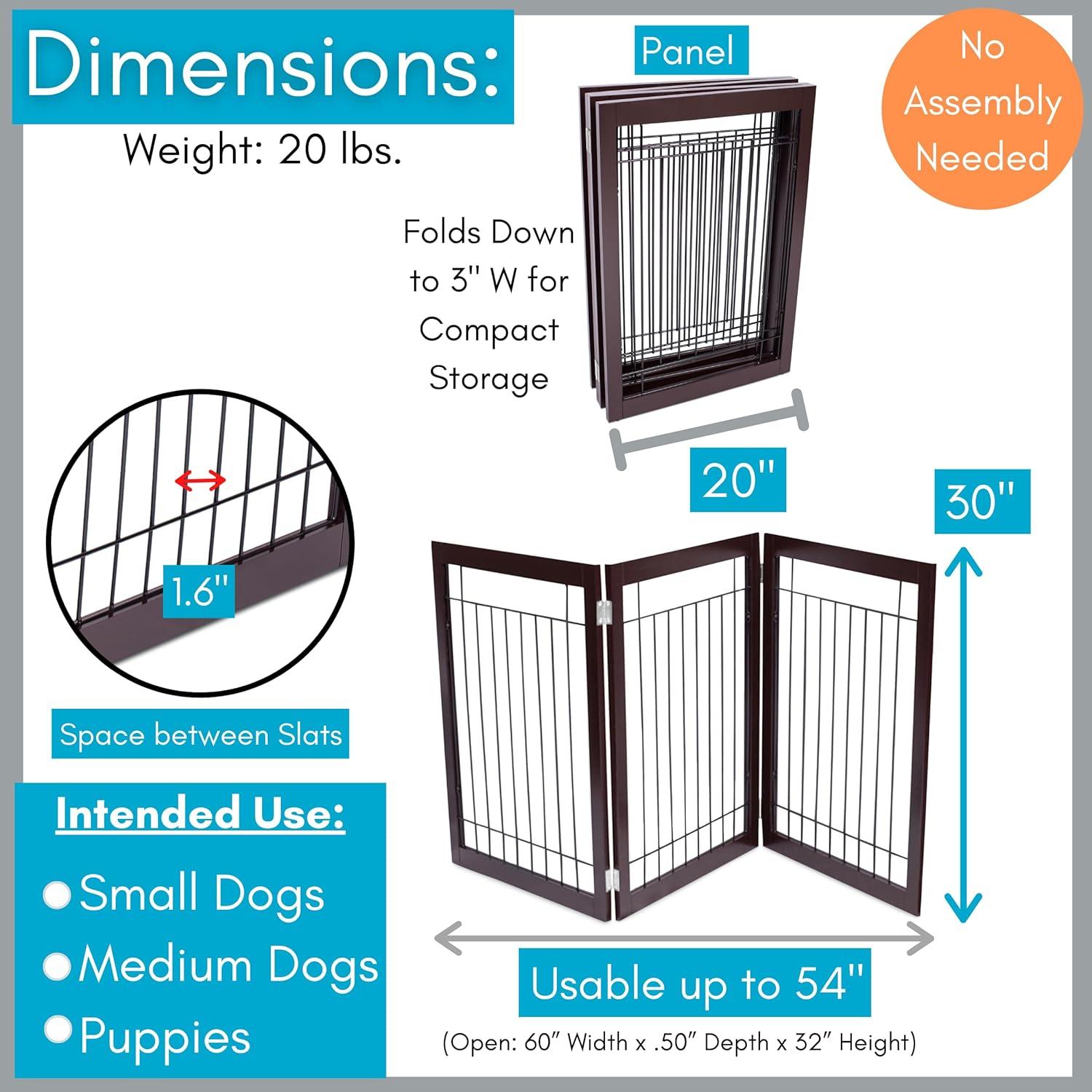 Espresso Freestanding 3-Panel Dog Gate with Wire Mesh