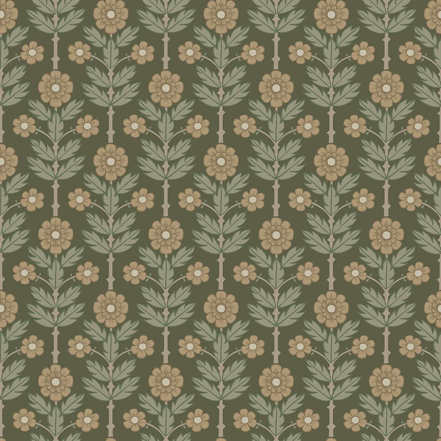 Aya Green and Beige Floral Non-pasted Wallpaper