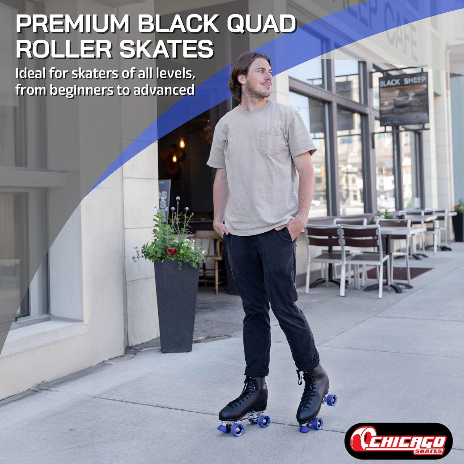 Chicago Patines Cuádruples Clásicos para Hombre, Patines de Pista clásicos Negros, Talla 12