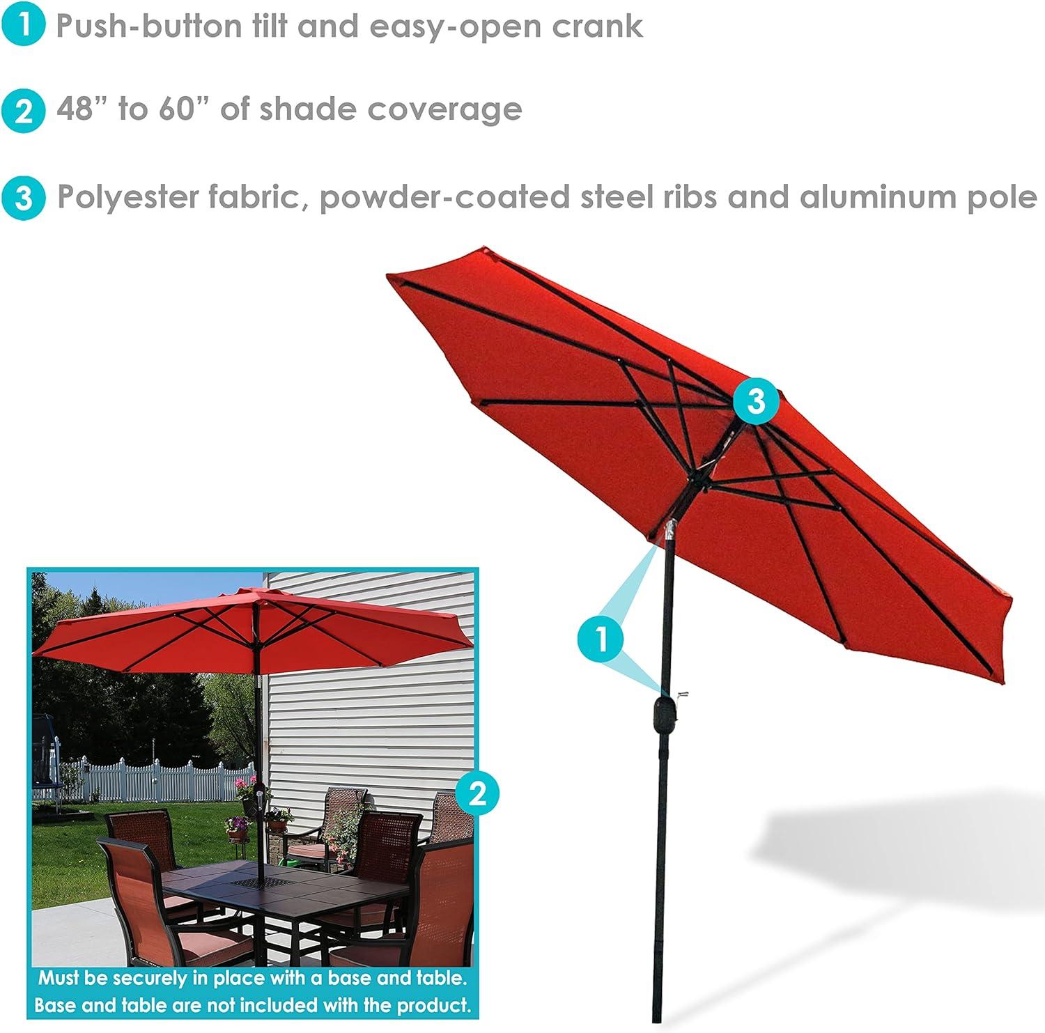 Sunnydaze Outdoor Aluminum Patio Table Umbrella with Polyester Canopy and Push Button Tilt and Crank - 9' - Burnt Orange