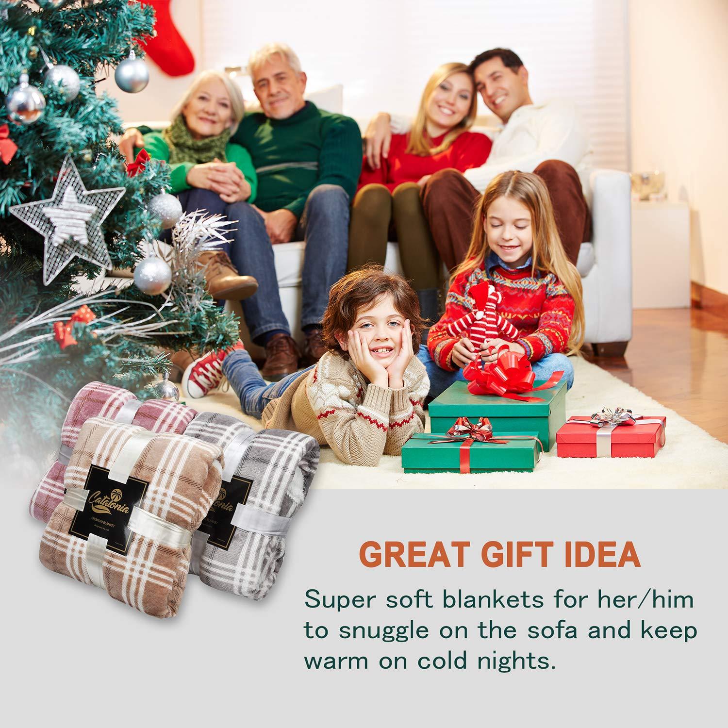 Catalonia Plaid Sherpa Throw Blanket, Holiday Throws for Couch Sofa Cabin Decro, Christmas Blanket