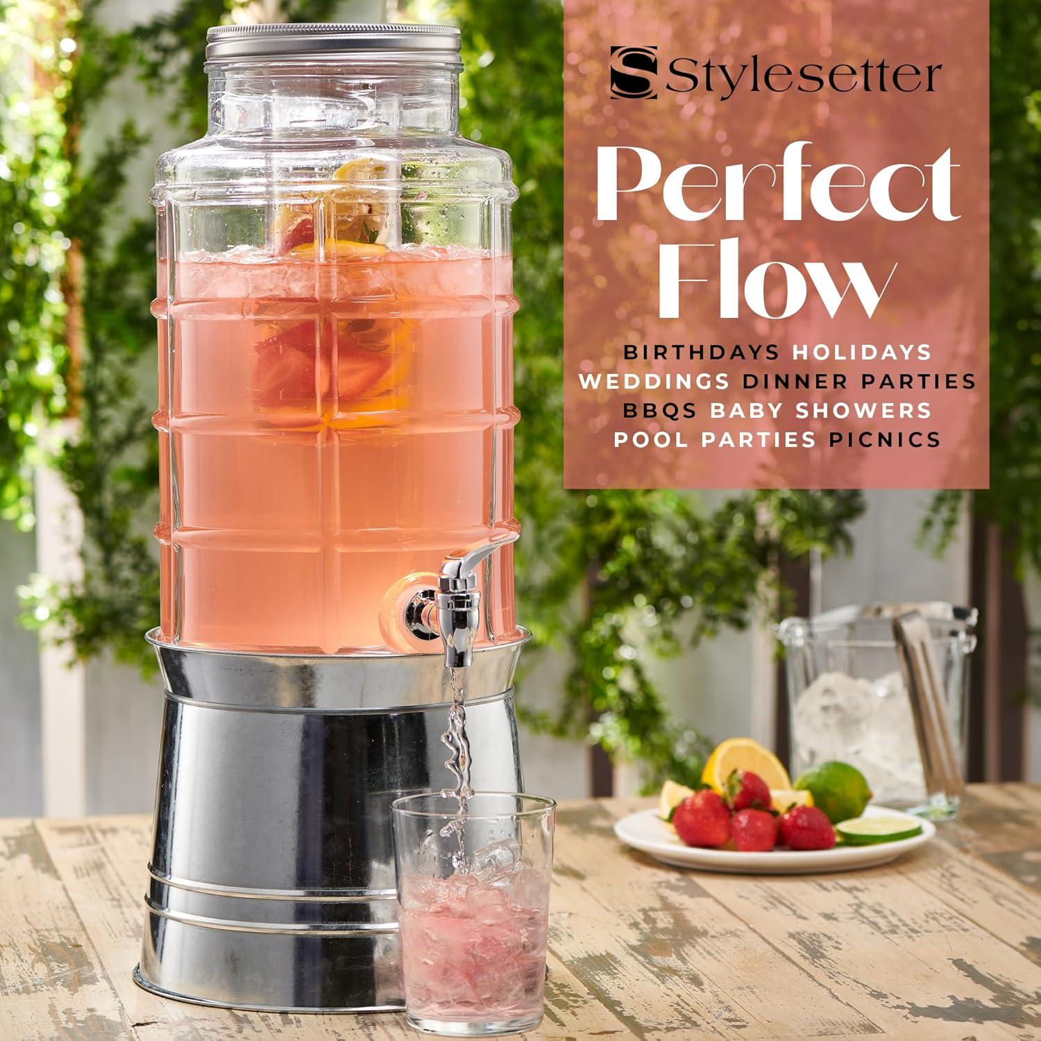 Clear Glass Beverage Dispenser with Galvanized Base and Infuser
