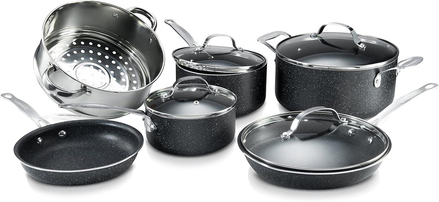 Granite-Coated Black Aluminum 10-Piece Nonstick Cookware Set