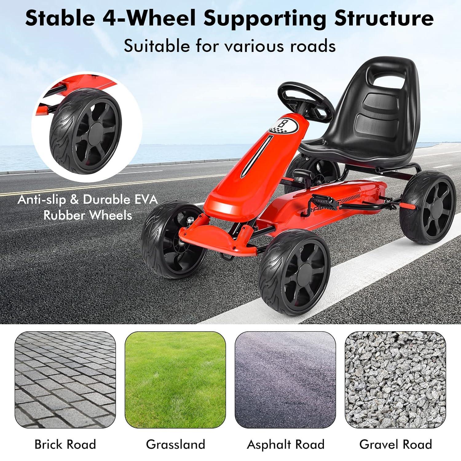 Costway Xmas Gift Go Kart Kids Ride On Car Pedal Powered Car 4 Wheel Racer Toy Stealth Outdoor Red