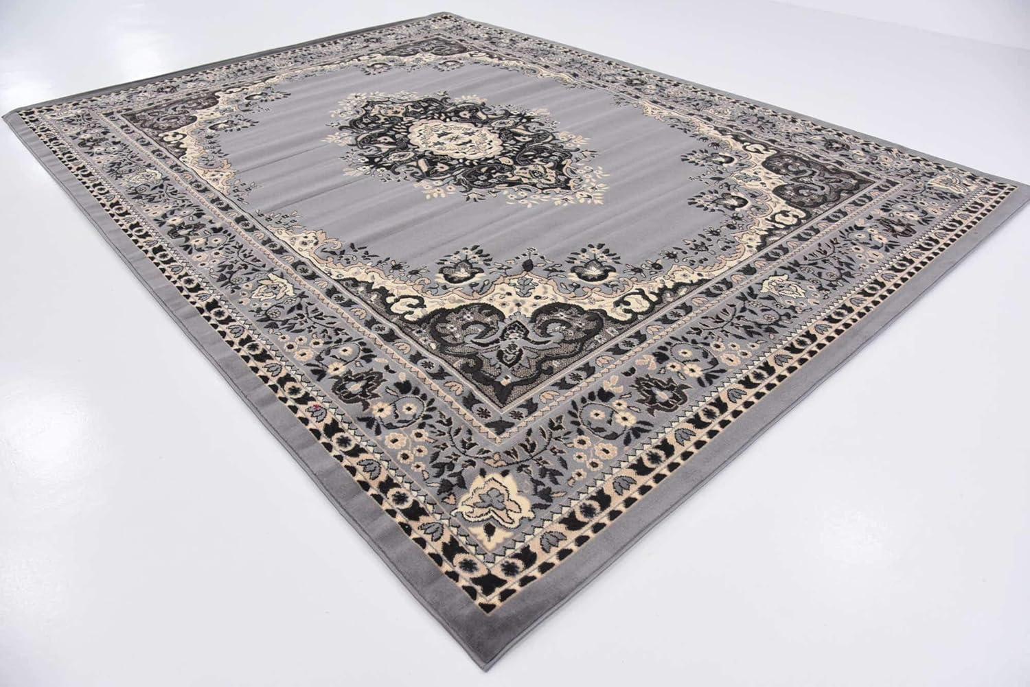 Elegant Medallion 9' x 12' Synthetic Area Rug in Red, Black, and Cream