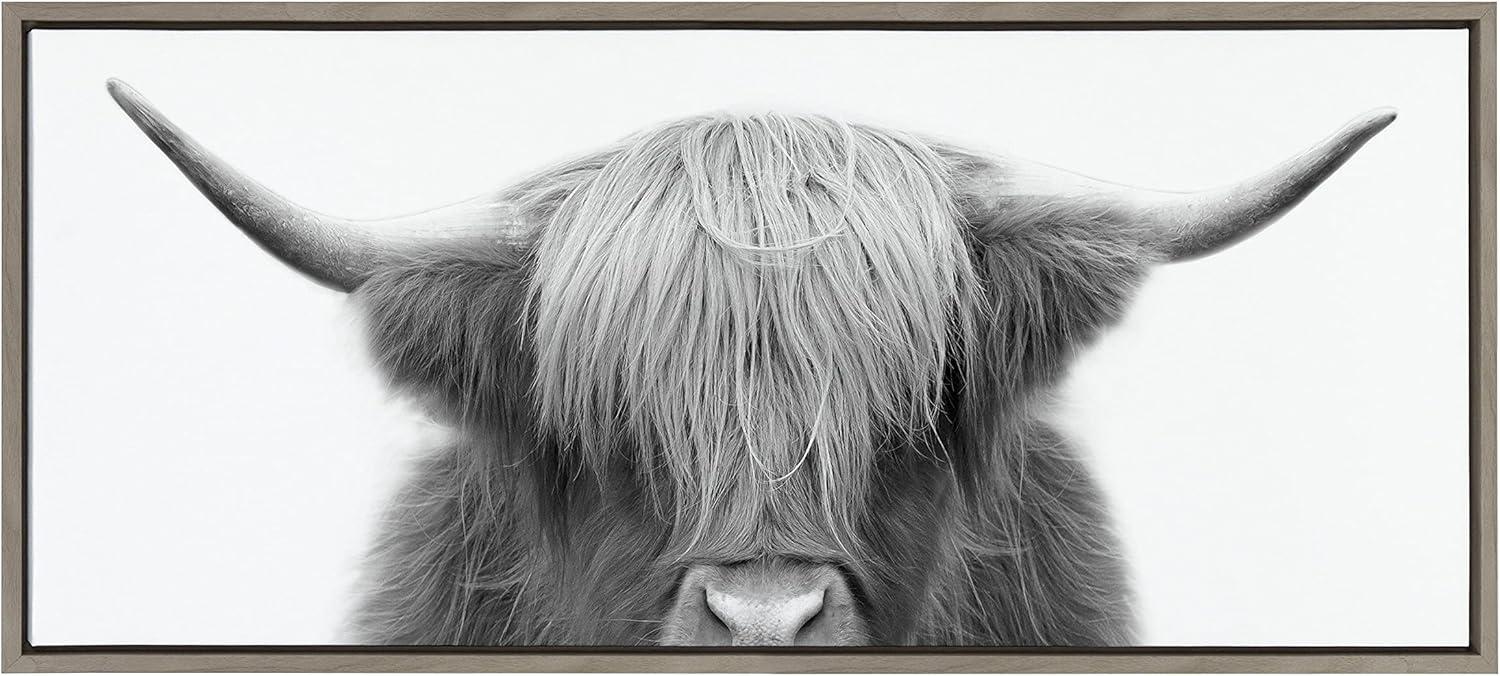 Hey Dude Highland Cow Black and White Framed Canvas Art