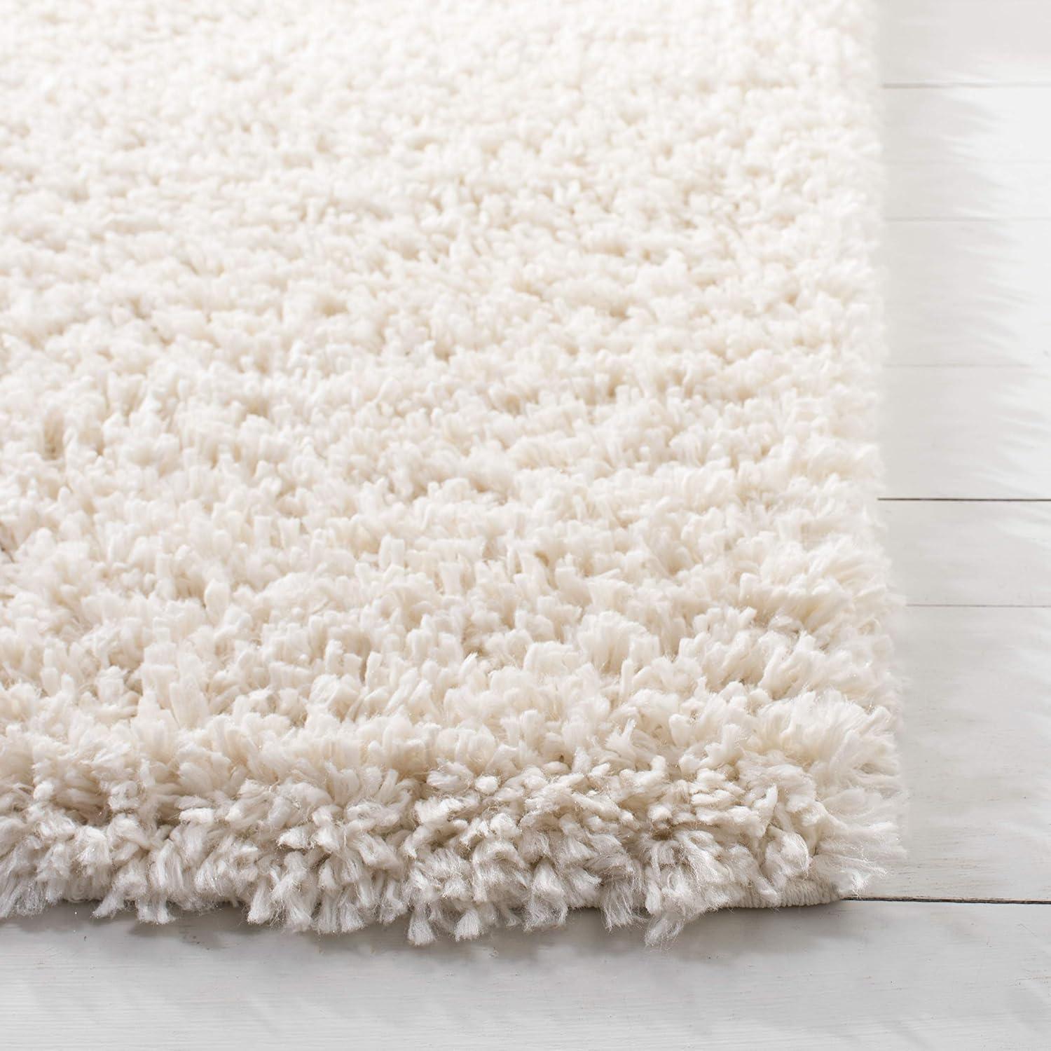 SAFAVIEH August Sophia Solid Shag Area Rug, Ivory, 4' x 4' Square