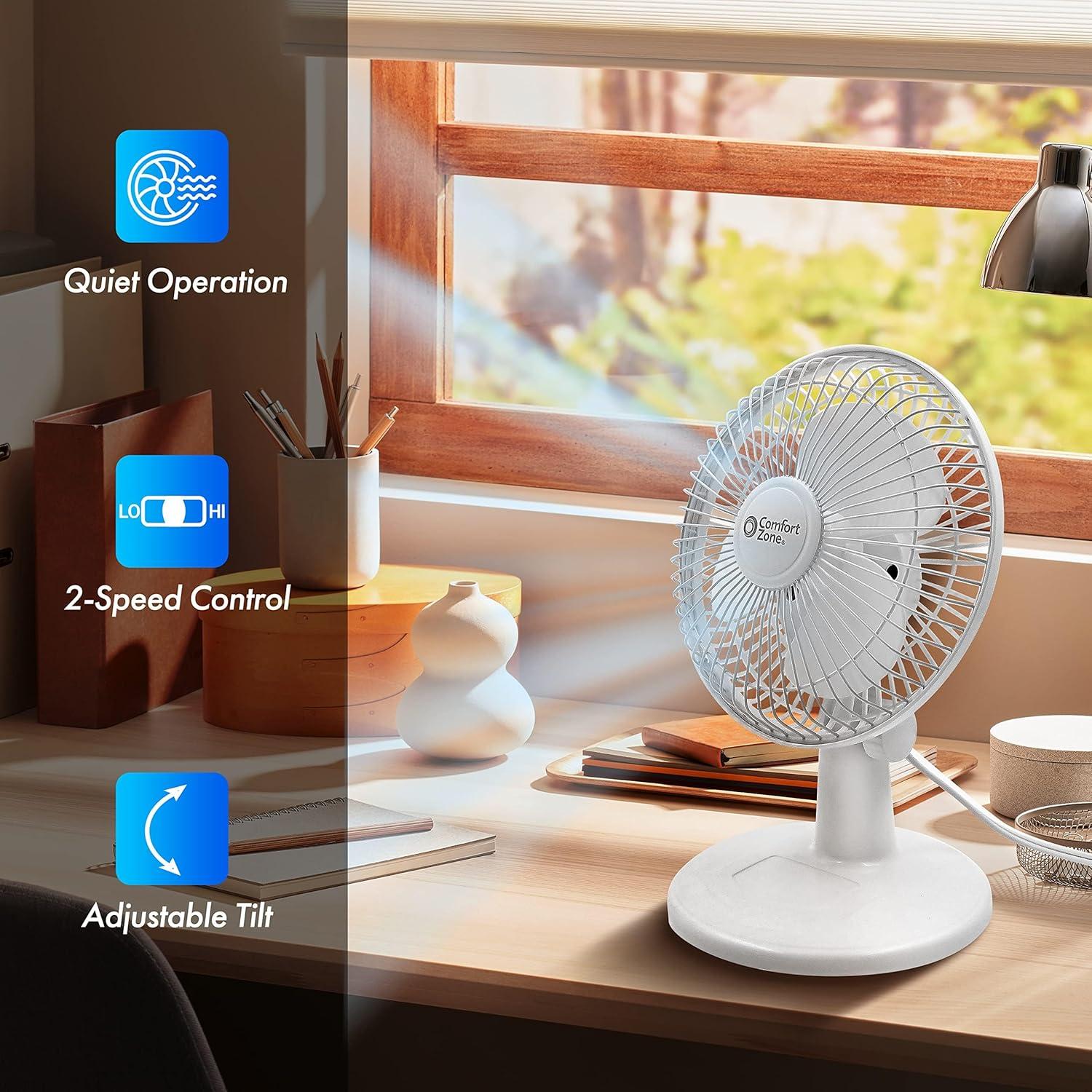 White 6-Inch Portable 2-Speed Desk Fan