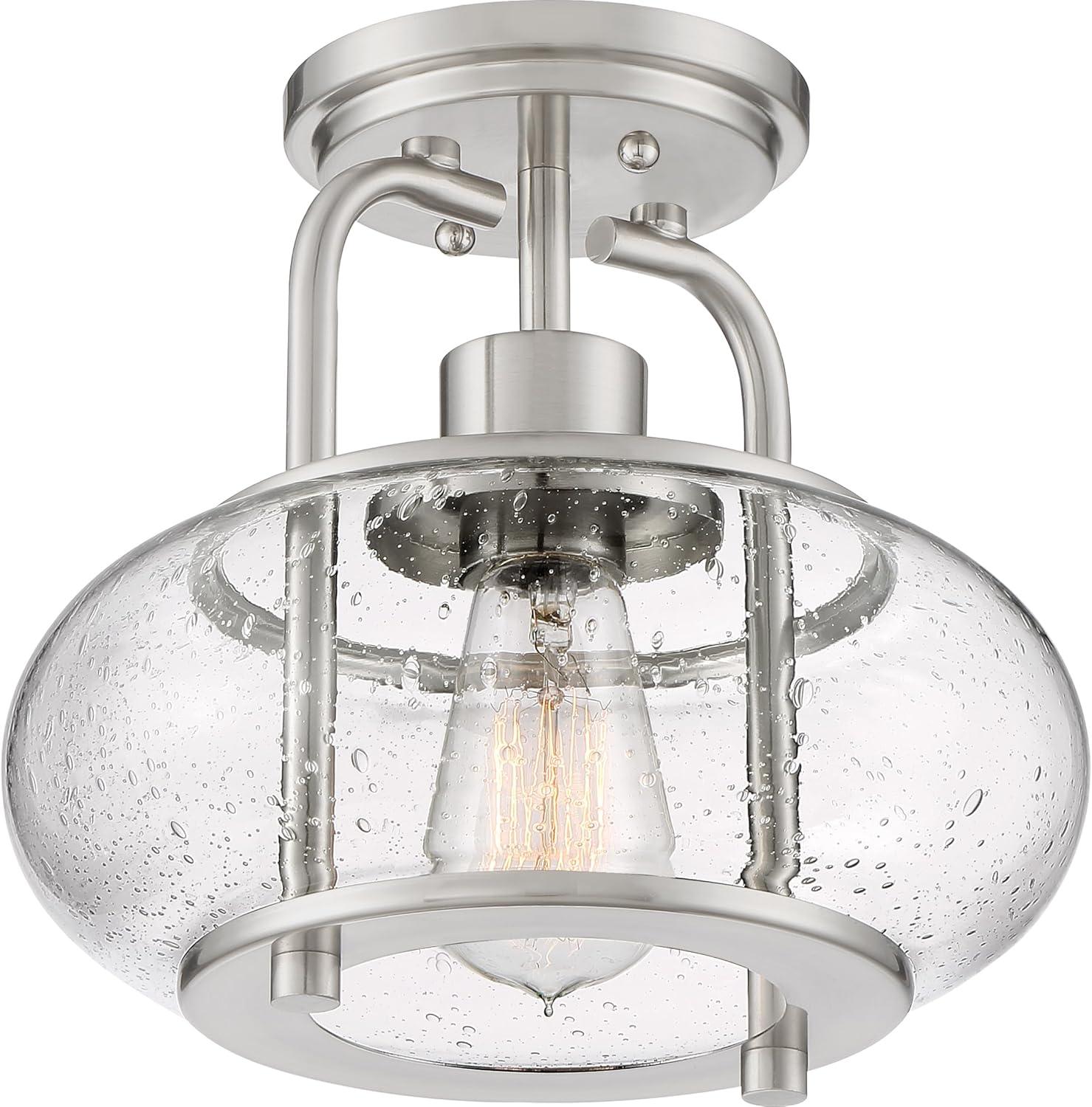 Quoizel Lighting Trilogy - One Light Semi-Flush Mount, Brushed Nickel Finish with Clear Seedy Glass