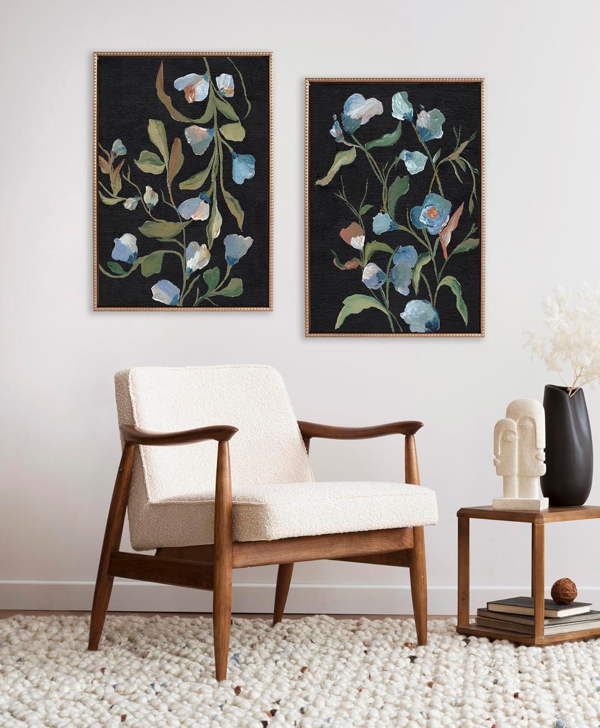 Gold Framed Floral Canvas Art Set, 23x33, 2-Piece