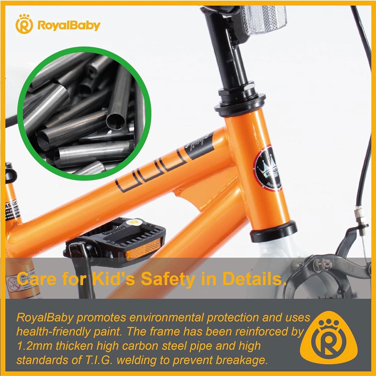 RoyalBaby Freestyle 18 Inch Kids Bike with Kickstand, Water Bottle and Holder, and Reflectors for Boys and Girls Ages 5 to 9, Orange