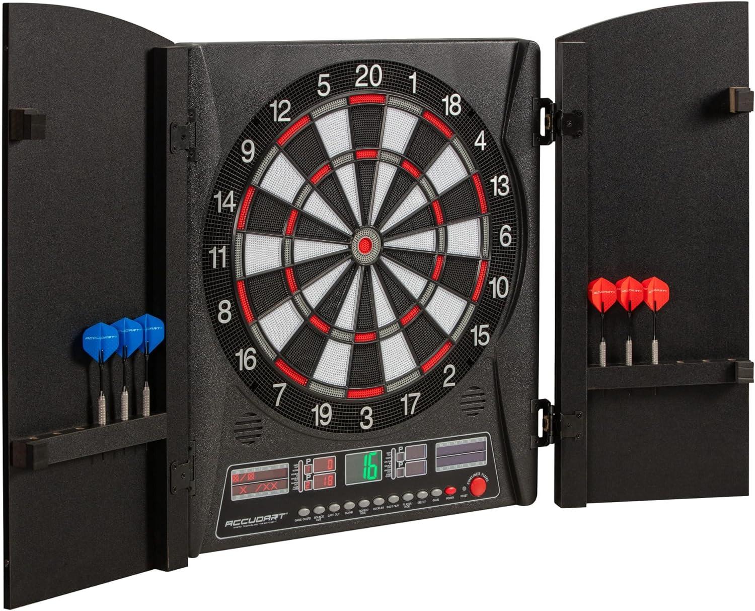 Apollo Black Woodgrain Electronic Dartboard Cabinet with Doors