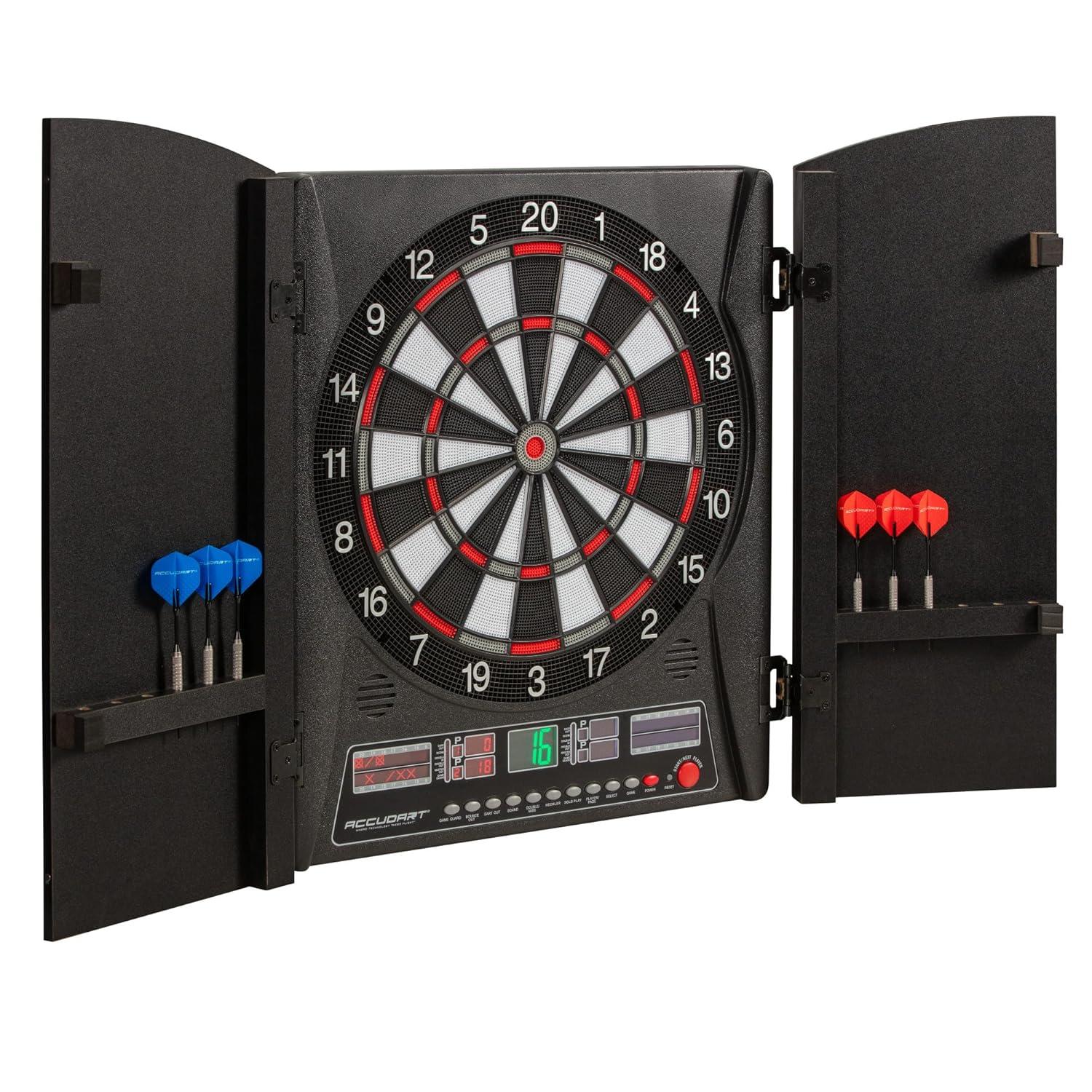 Apollo Black Woodgrain Electronic Dartboard Cabinet with Doors
