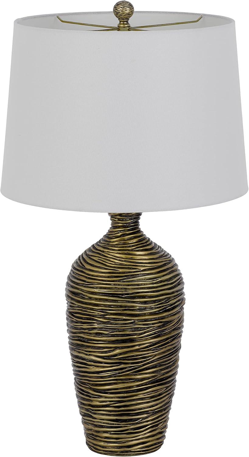 150W 3-Way Aurora Resin Table Lamp with Hardback Taper Drum Fabric Shade, Antique Bronze