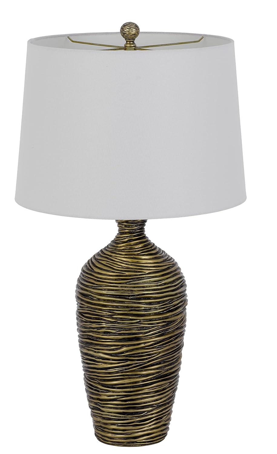 150W 3-Way Aurora Resin Table Lamp with Hardback Taper Drum Fabric Shade, Antique Bronze