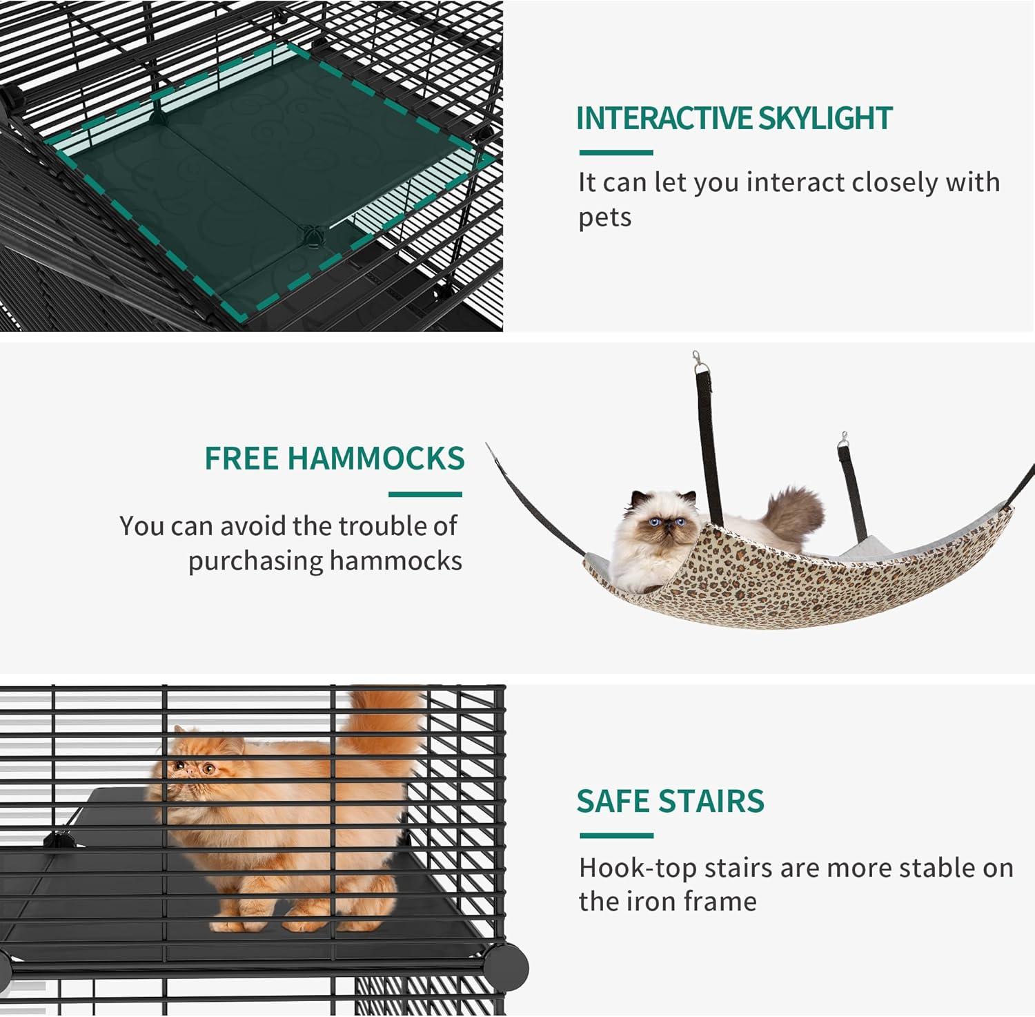 YITAHOME Cat Cage Indoor Cat Enclosures DIY Cat Playpen Metal Kennel with Extra Large Hammock for 1-2 Cats, Ferret, Chinchilla, Rabbit, Small Animals