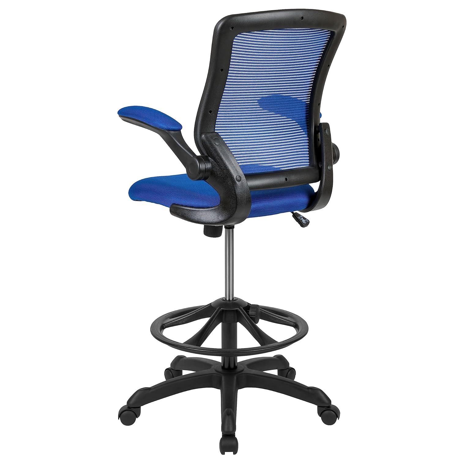 Mid-Back Mesh Ergonomic Drafting Chair with Foot Ring and Flip-Up Arms