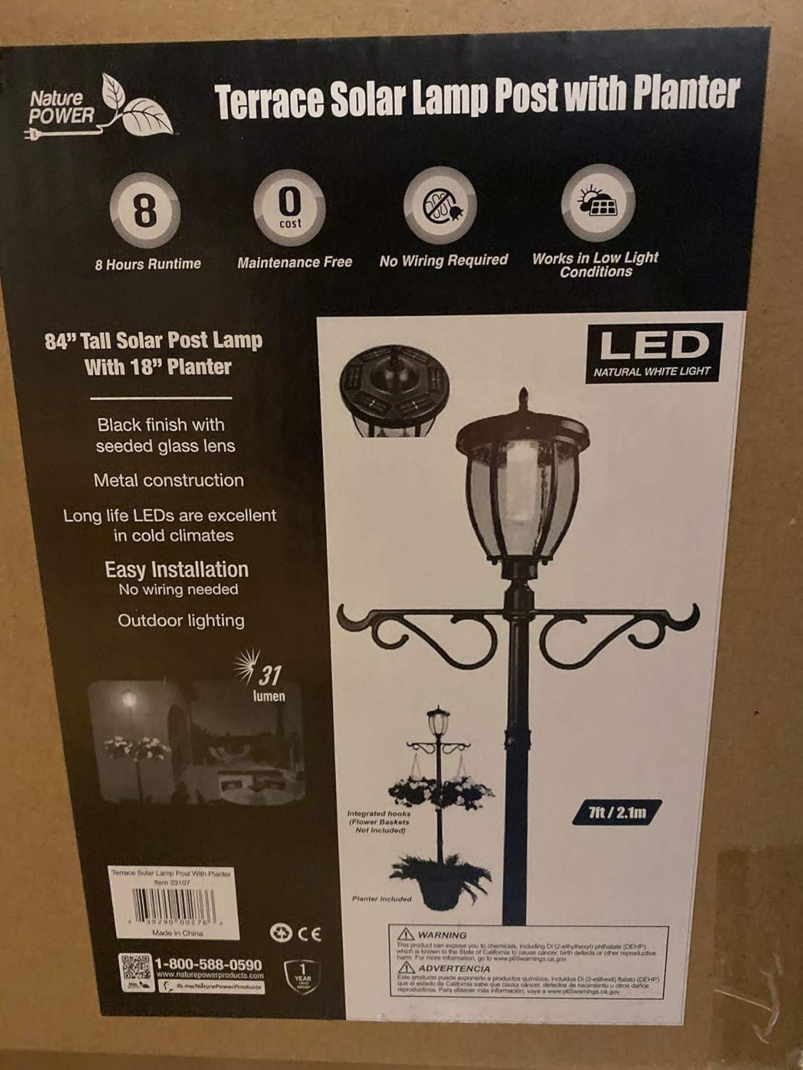 Nature Power (23107) 31 Lumens Terrace Solar Powered Integrated LED Post Lamp and Planter