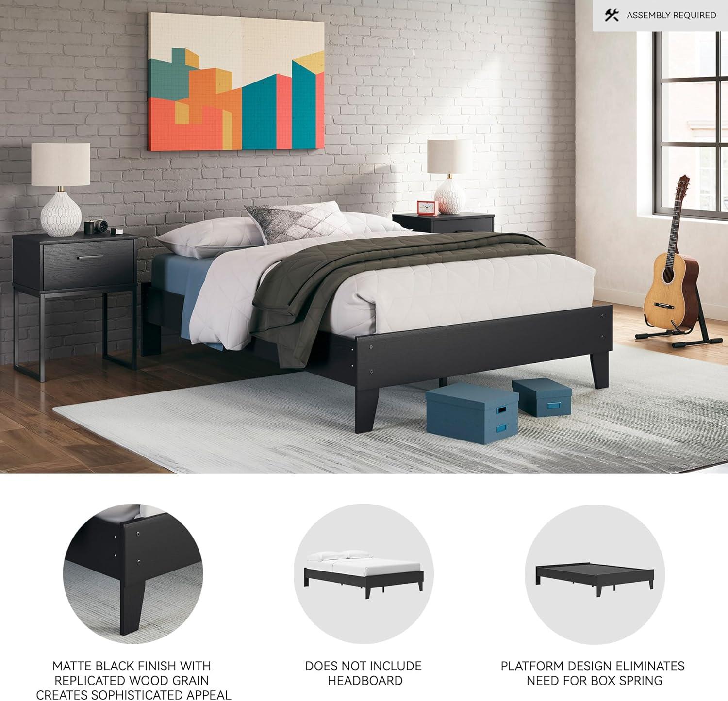 Full Piperton Platform Bed Black - Signature Design by Ashley: Modern Style, MDF Frame, No Box Spring Needed