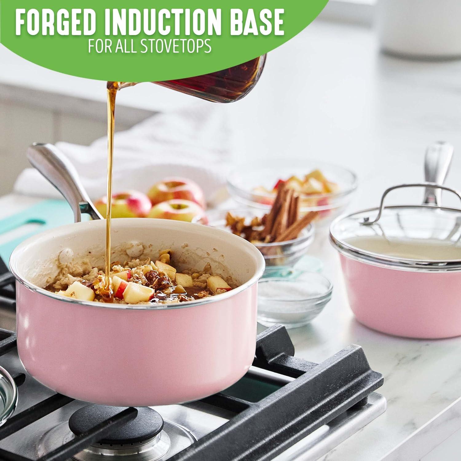 GreenLife Artisan Healthy Ceramic Nonstick, 1L And 2L Saucepan Set, Stainless Steel Handle