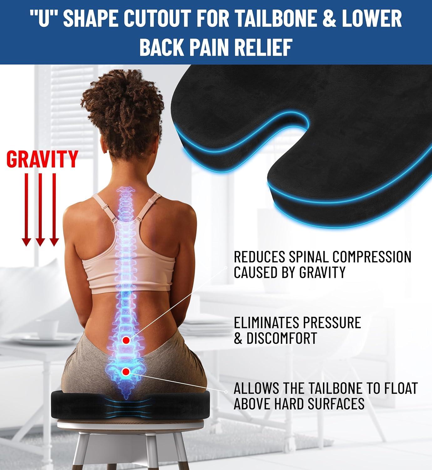 Doctor Recommended Memory Foam Seat Cushion For Office Chairs - HSA FSA Eligible Coccyx Pain Relief Cushion, Sciatica And Back Support, Office Chair Cushion And Car Seat Cushion