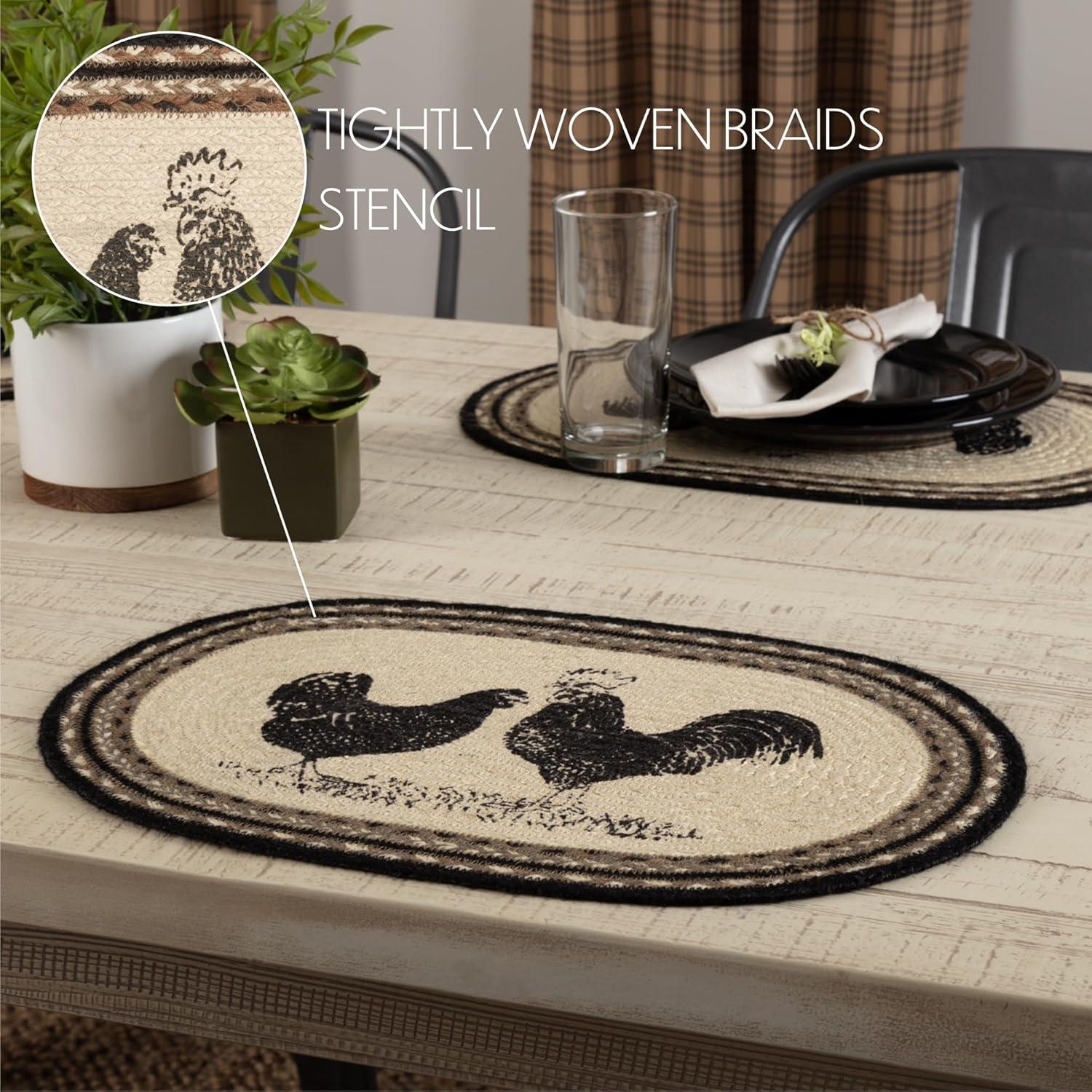 VHC Brands Sawyer Mill Poultry 12 x 18" Jute Placemats, Set of 6, Charcoal