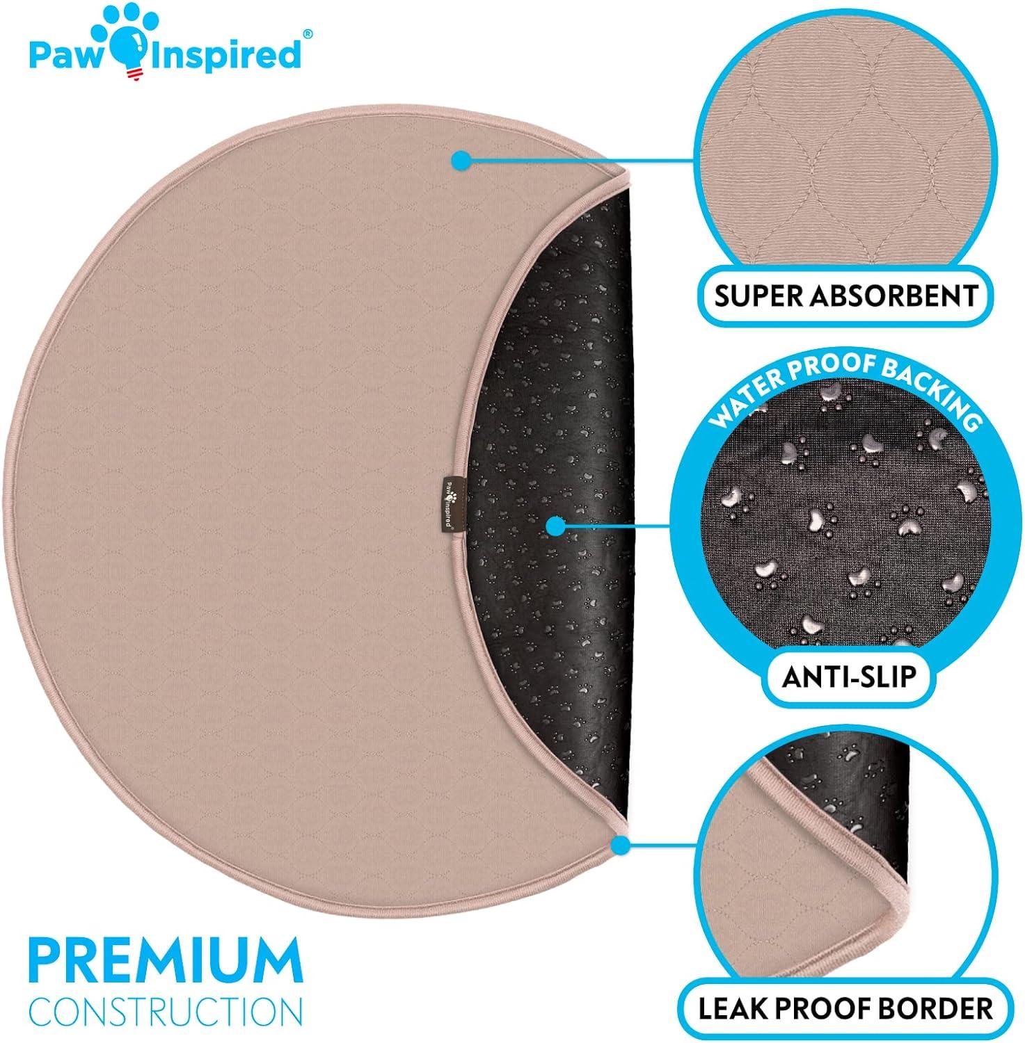 Paw Inspired 36” Washable Round Dog Pads Whelping Box Pads Mat Pee Pads for Dogs | Reusable Puppy Training Pads Playpen Mats | Waterproof Underpads for Kennel and Birth Pool (2 Pack)