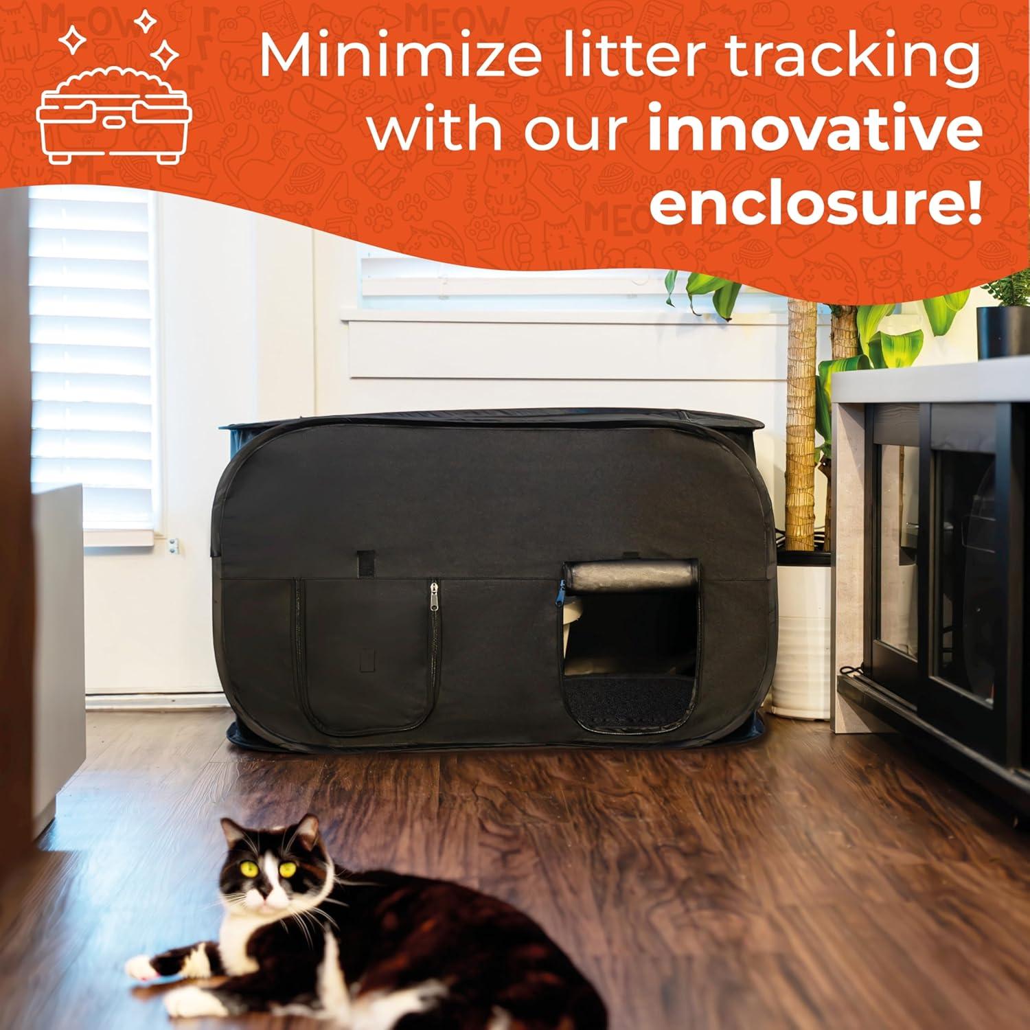 Pexter Cat Litter Box Enclosure, Dog Proof, Discreet and Hidden Litter Box, Kitty Litter Trap Design with Easy-Clean Feature, Scoop and Deodorizer Storage Pockets, Lightweight and Waterproof