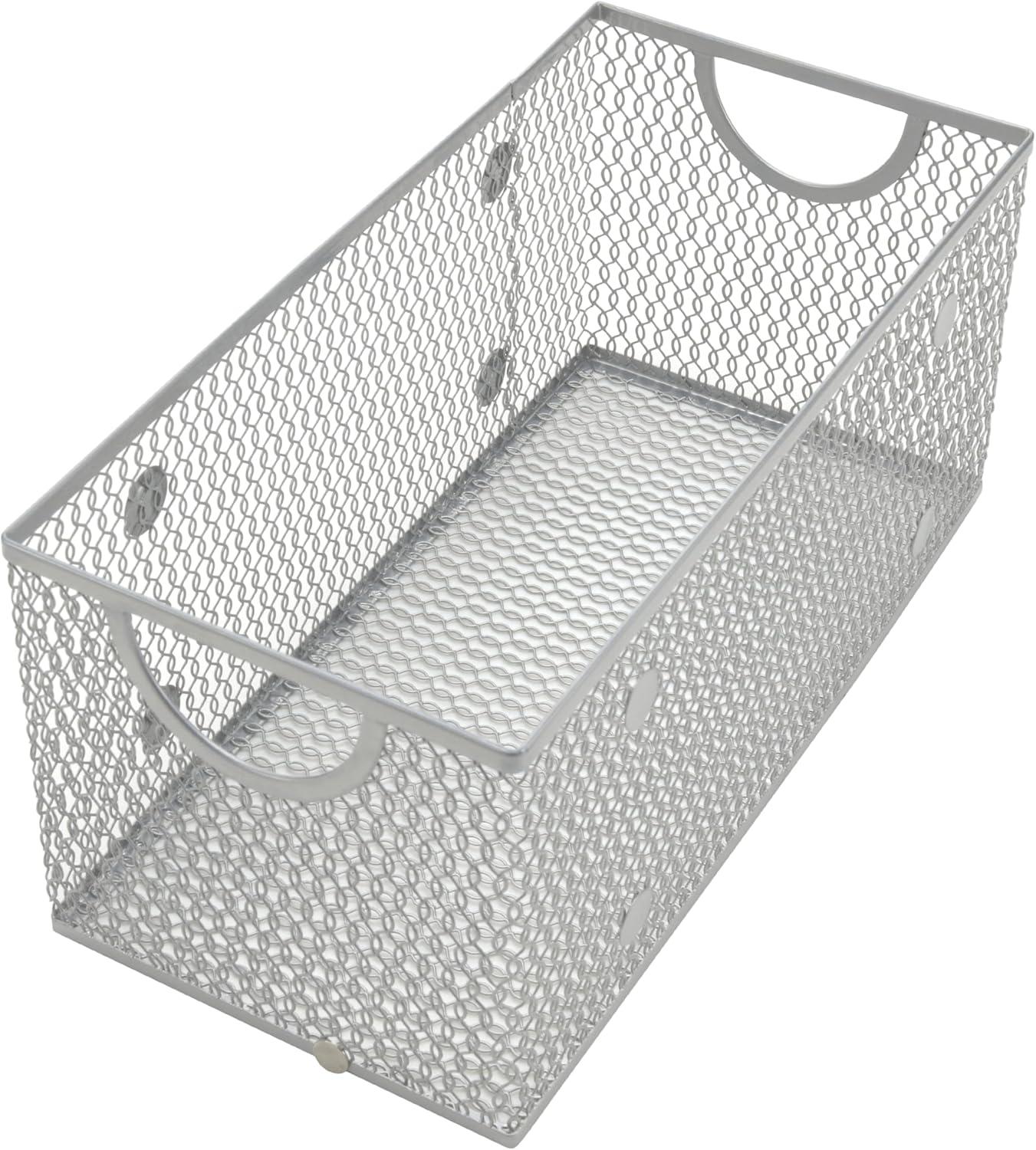 Silver Mesh Open Bin Storage Basket with Plastic Handles