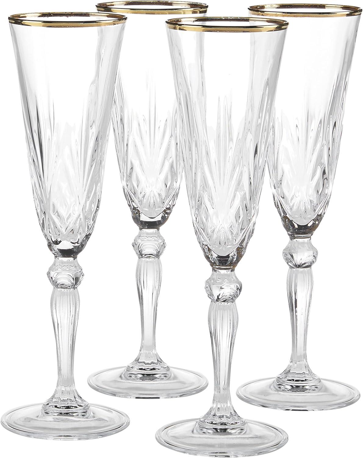 Siena 6oz Crystal Flutes with Gold Band, Set of 4