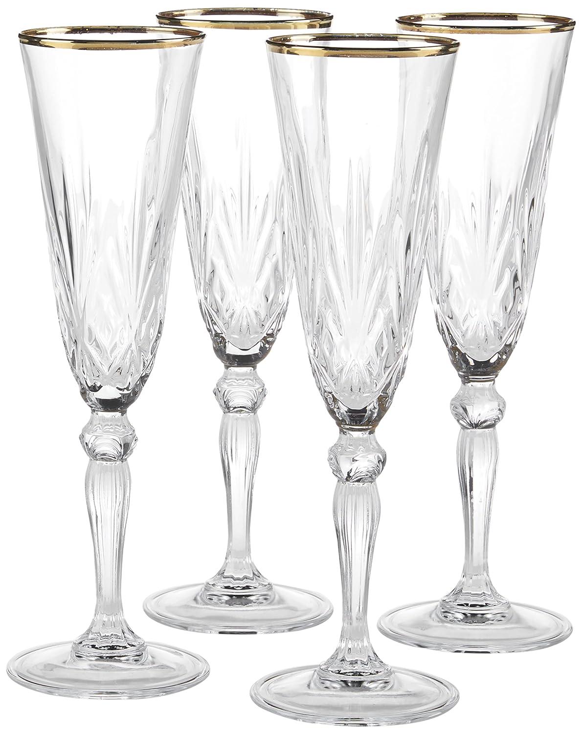 Lorren Home Trends Siena 6oz. Crystal Flute Set (Set of 4)