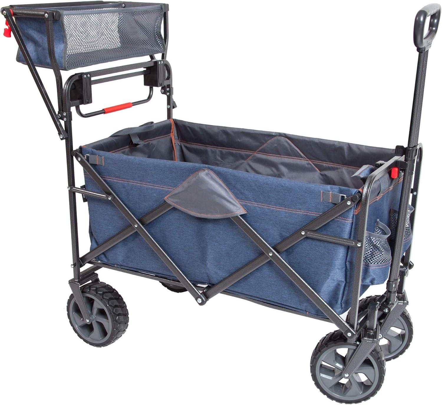 Blue Heavy-Duty Collapsible Push-Pull Utility Wagon